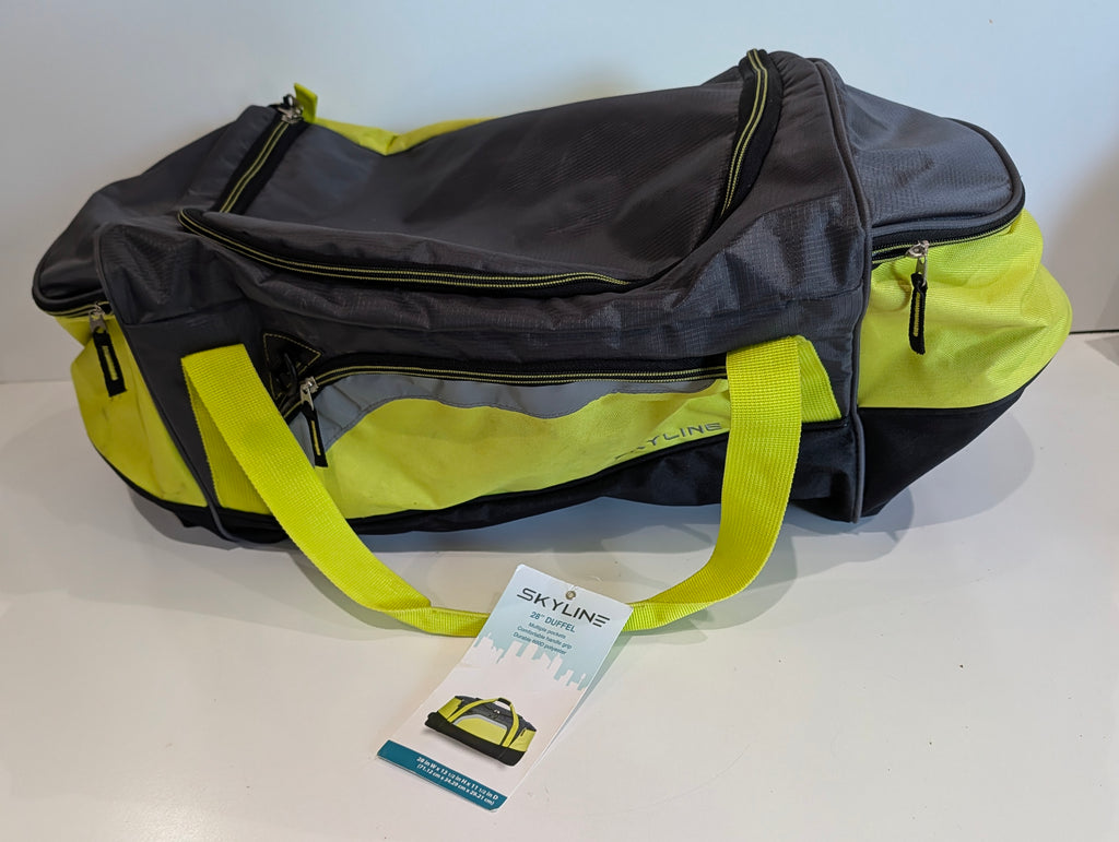 Skyline 28 Inch Duffel Bag Gray Neon Yellow Multi Pocket Travel Gym Bag Nylon