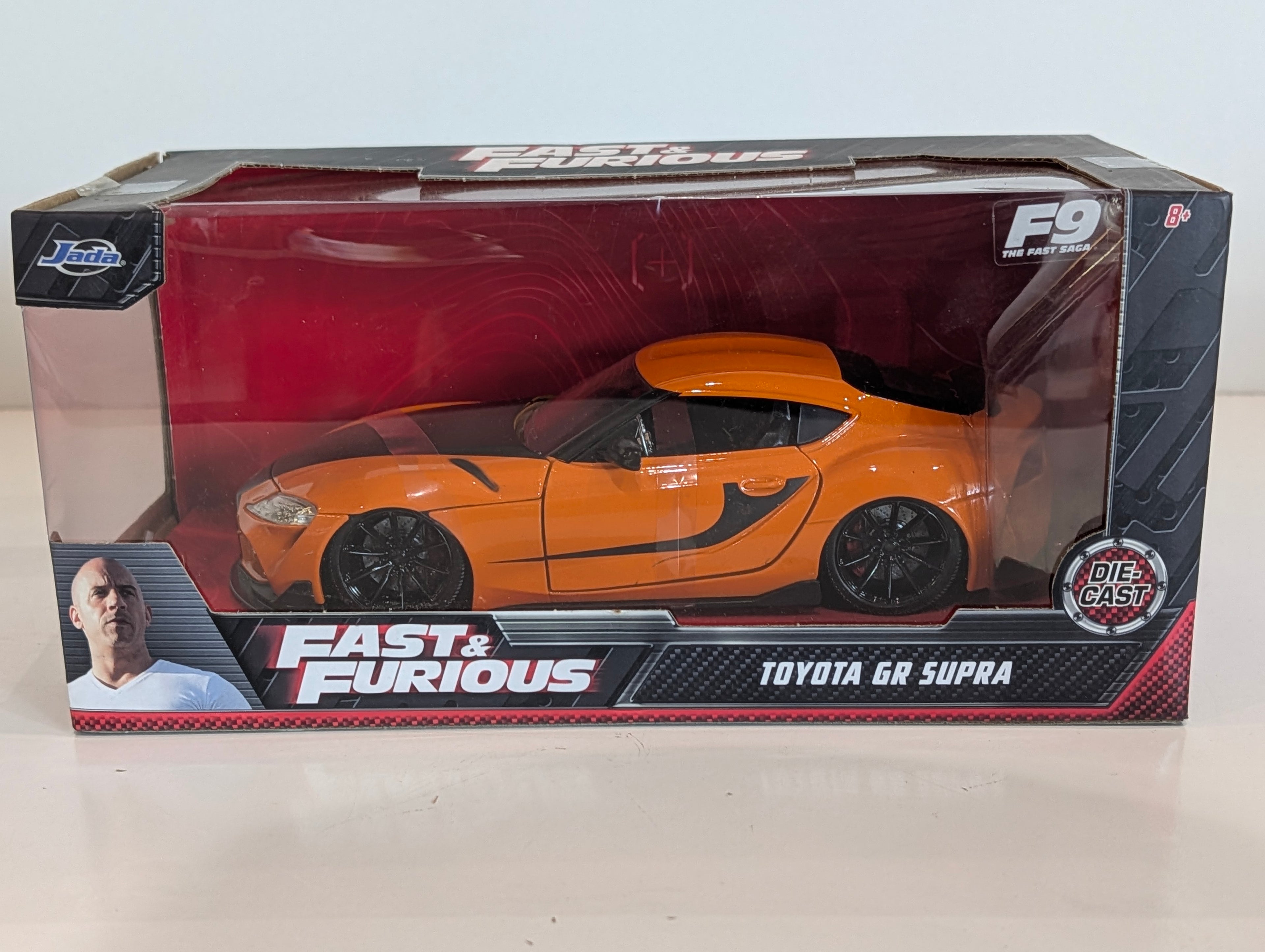 Jada Fast Furious F9 Toyota GR Supra Orange Diecast Model Car Display Box