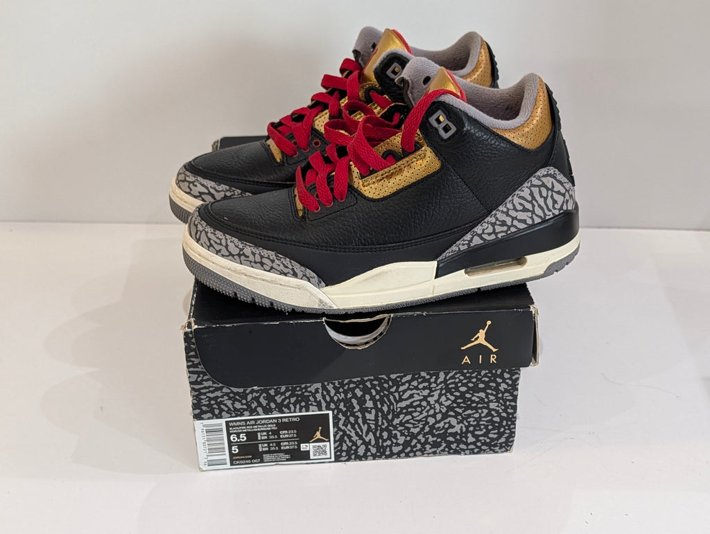 Nike WMNS Air Jordan 3 Retro Black Fire Red Metallic Gold Size 6.5 CK9246-067