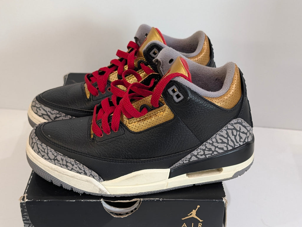 Nike WMNS Air Jordan 3 Retro Black Fire Red Metallic Gold Size 6.5 CK9246-067