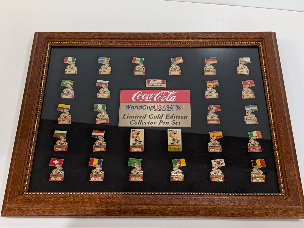 Vintage 1994 Coca Cola World Cup USA 94 Limited Gold Pin Set Framed Display
