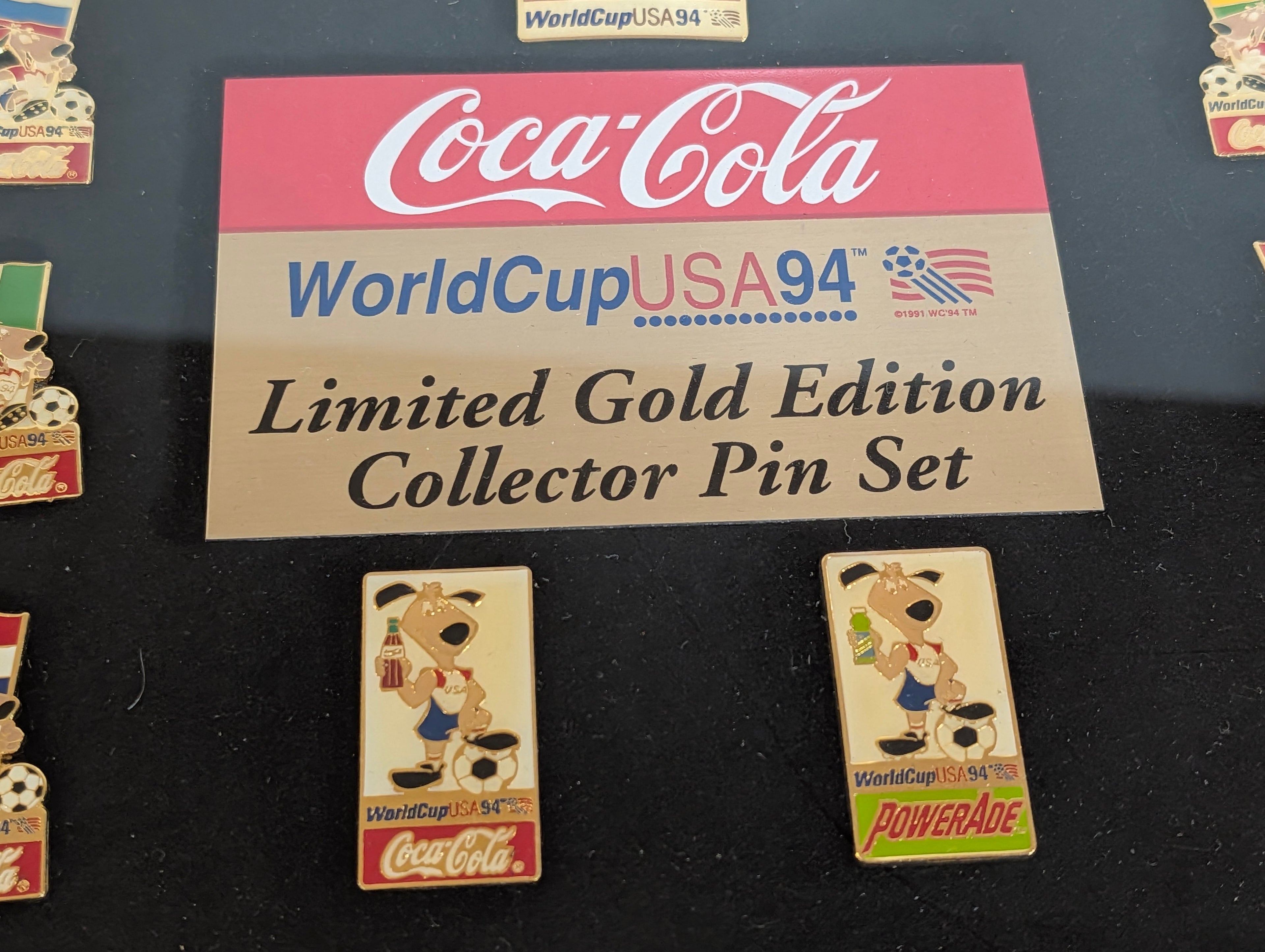 Vintage 1994 Coca Cola World Cup USA 94 Limited Gold Pin Set Framed Display
