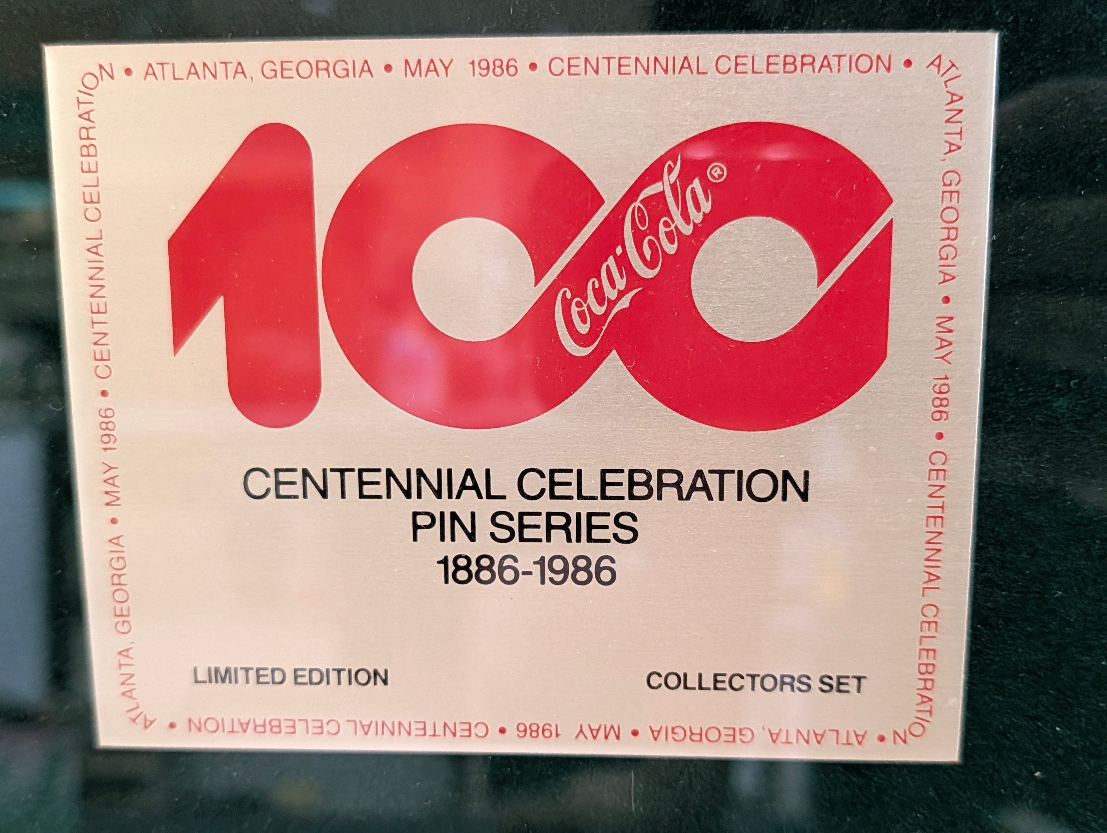 Vintage Coca Cola 100 Centennial 1886-1986 Pin Collection Framed Display Set