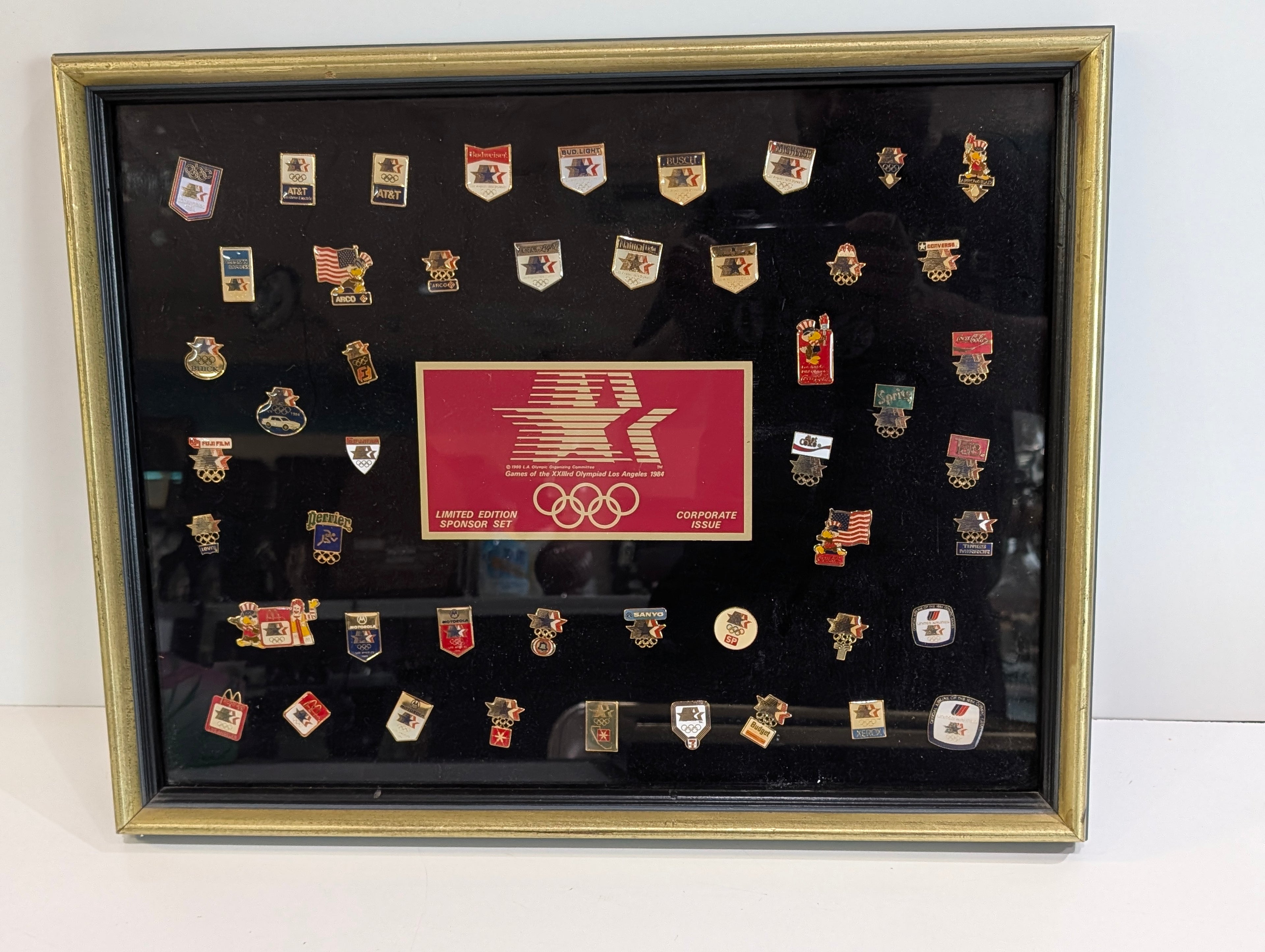Vintage 1984 Los Angeles Olympics Pin Set Framed Corporate Sponsor Display Rare