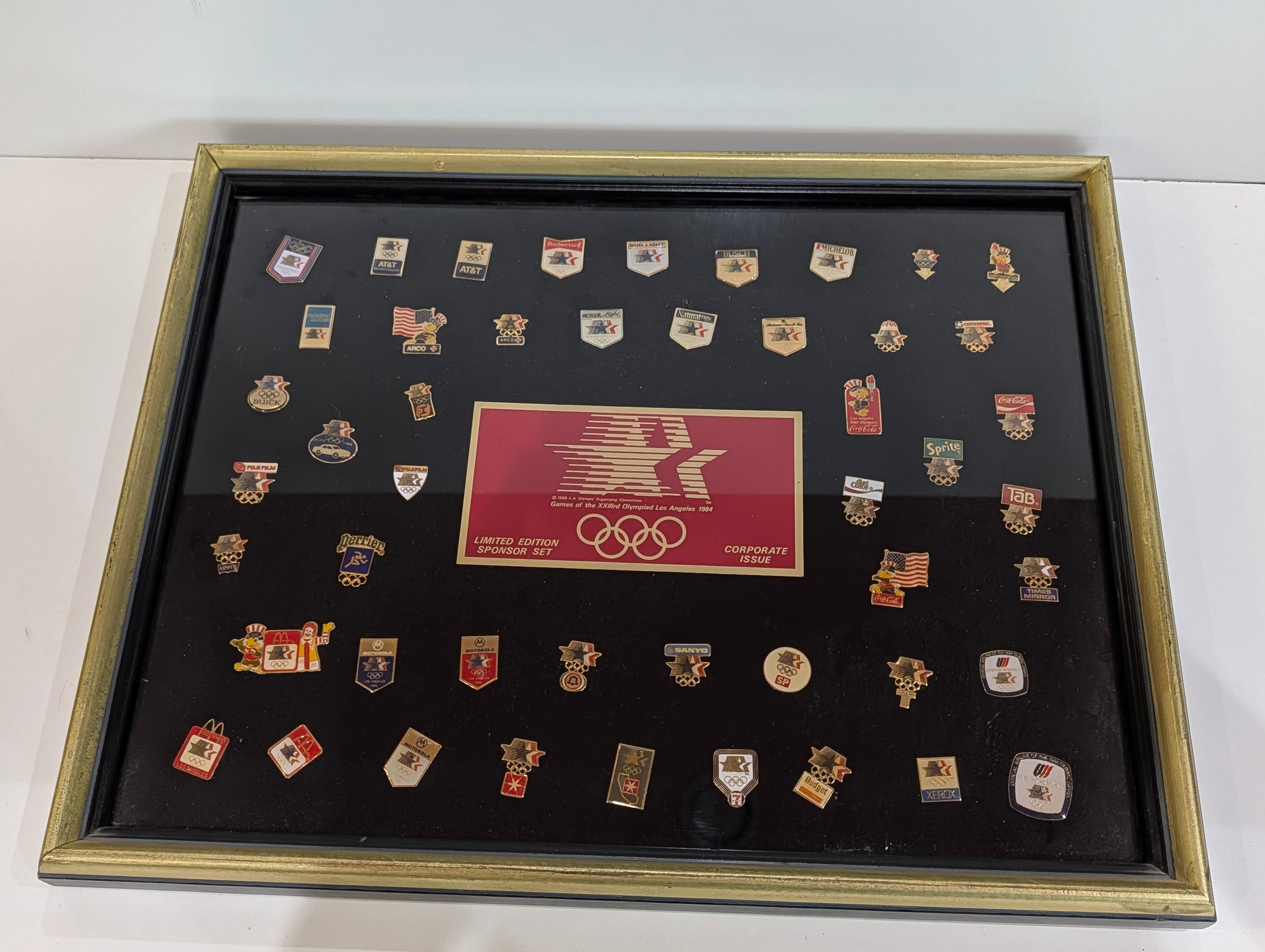 Vintage 1984 Los Angeles Olympics Pin Set Framed Corporate Sponsor Display Rare