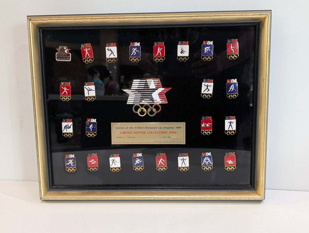 Vintage 1984 LA Olympics Limited Edition Collector Pins Framed Display Set