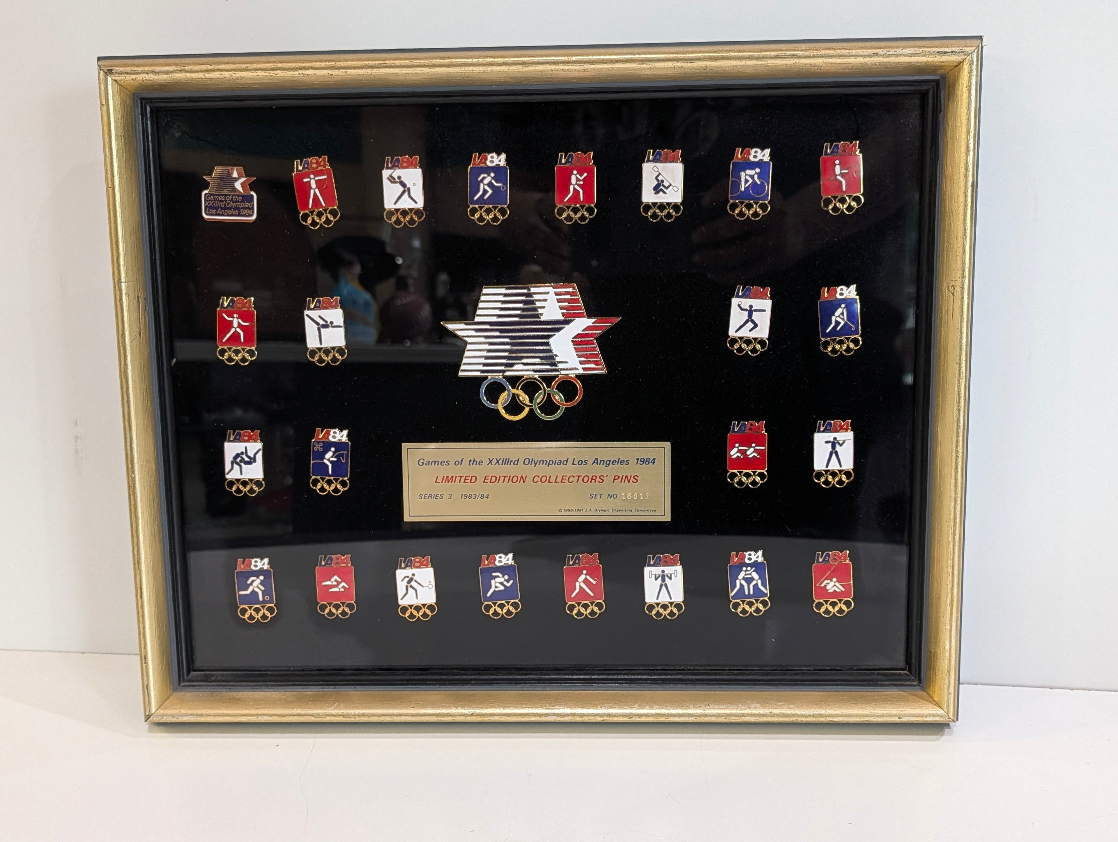 Vintage 1984 LA Olympics Limited Edition Collector Pins Framed Display Set