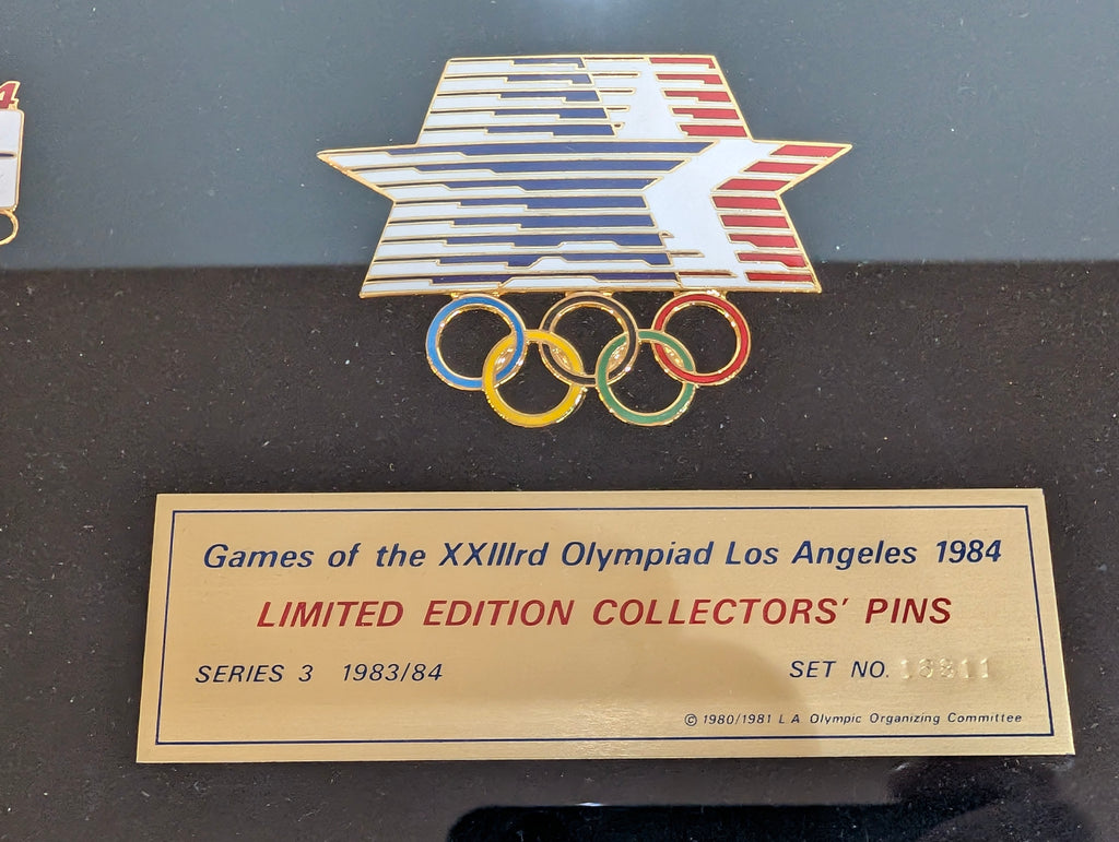 Vintage 1984 LA Olympics Limited Edition Collector Pins Framed Display Set