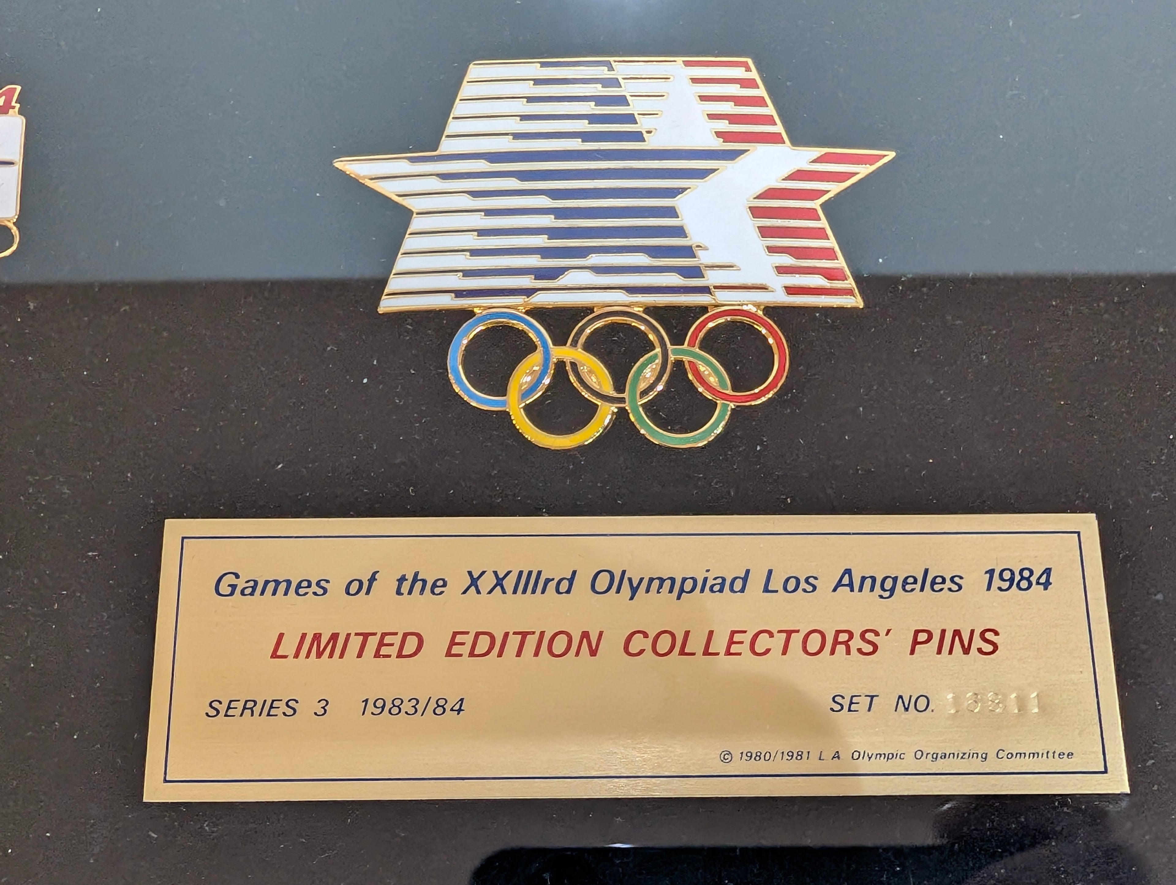 Vintage 1984 LA Olympics Limited Edition Collector Pins Framed Display Set