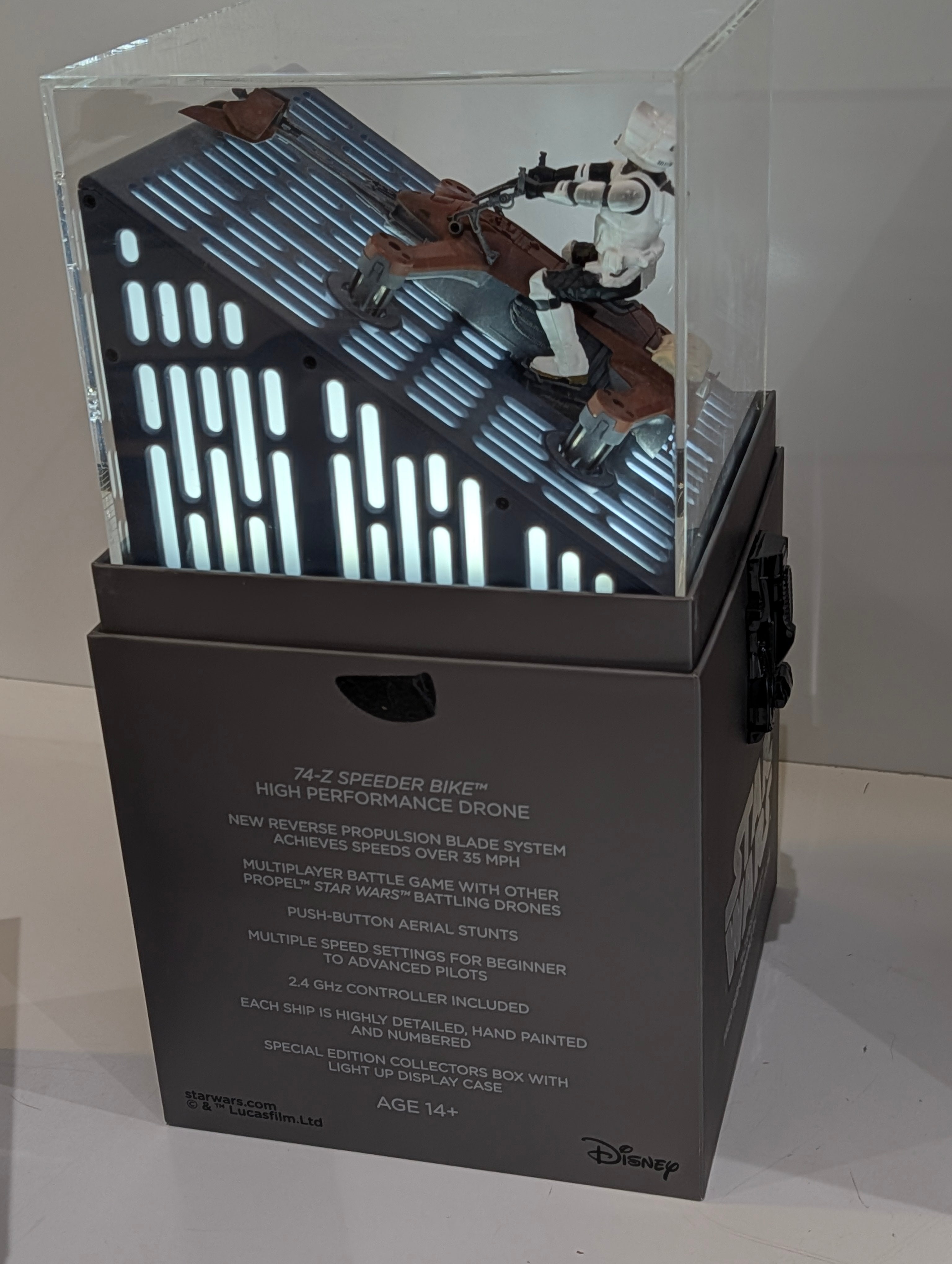 Star Wars 74-Z Speeder Bike Drone Propel Collectors Display Case Disney