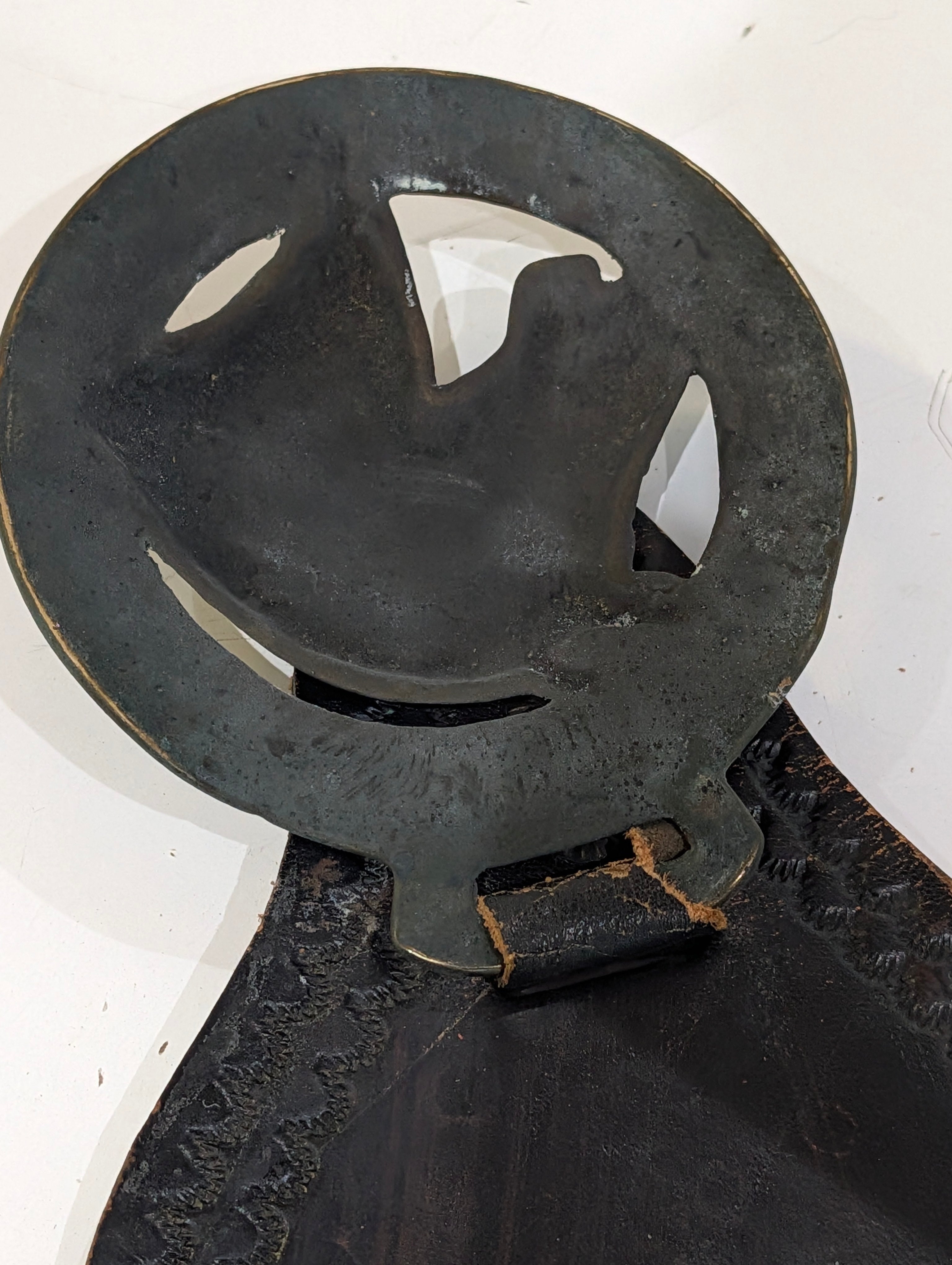 Vintage Horse Head Brass Door Knocker Leather Backing Rustic Western Decor