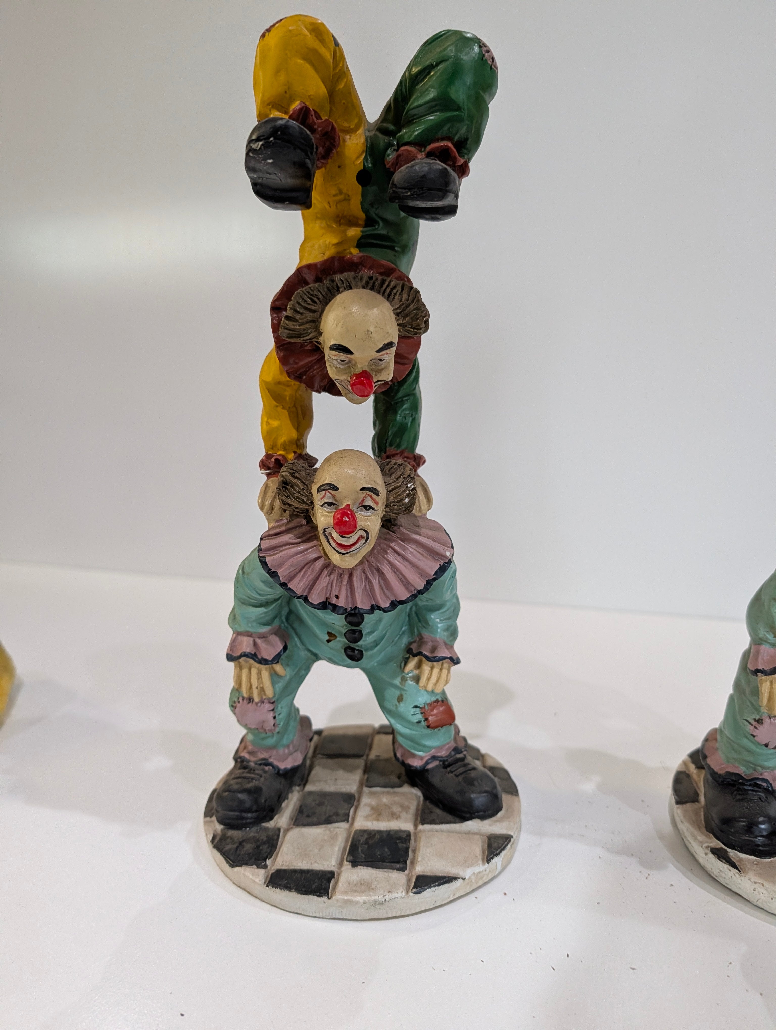 Vintage Hand Painted Clown Figurine Set Acrobat Circus Statue Resin Decor