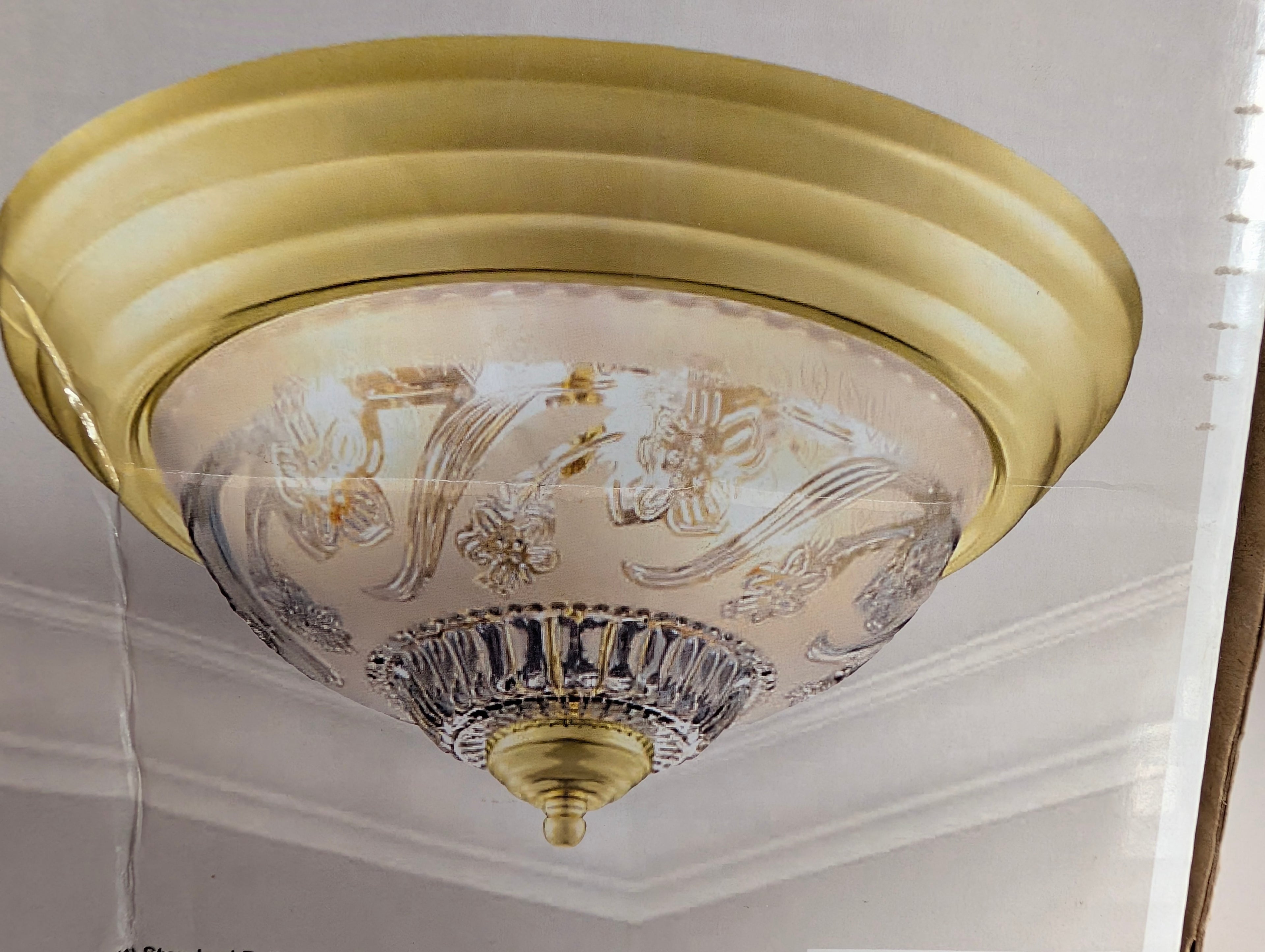 Hampton Bay Flush Mount Ceiling Light Polished Brass Floral Glass 13in Fixture