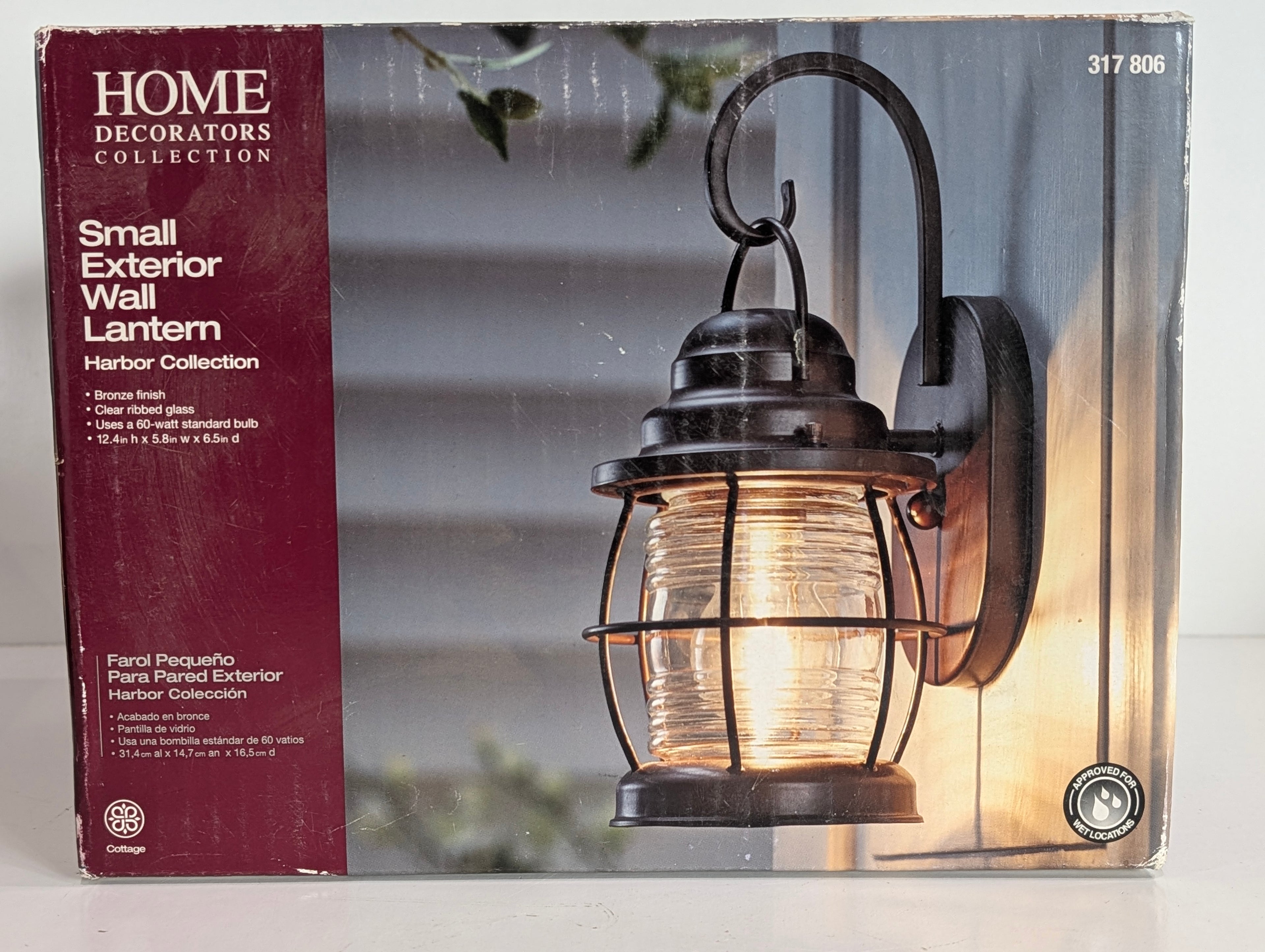 Home Decorators Small Exterior Wall Lantern Bronze Ribbed Glass 12.4in Light