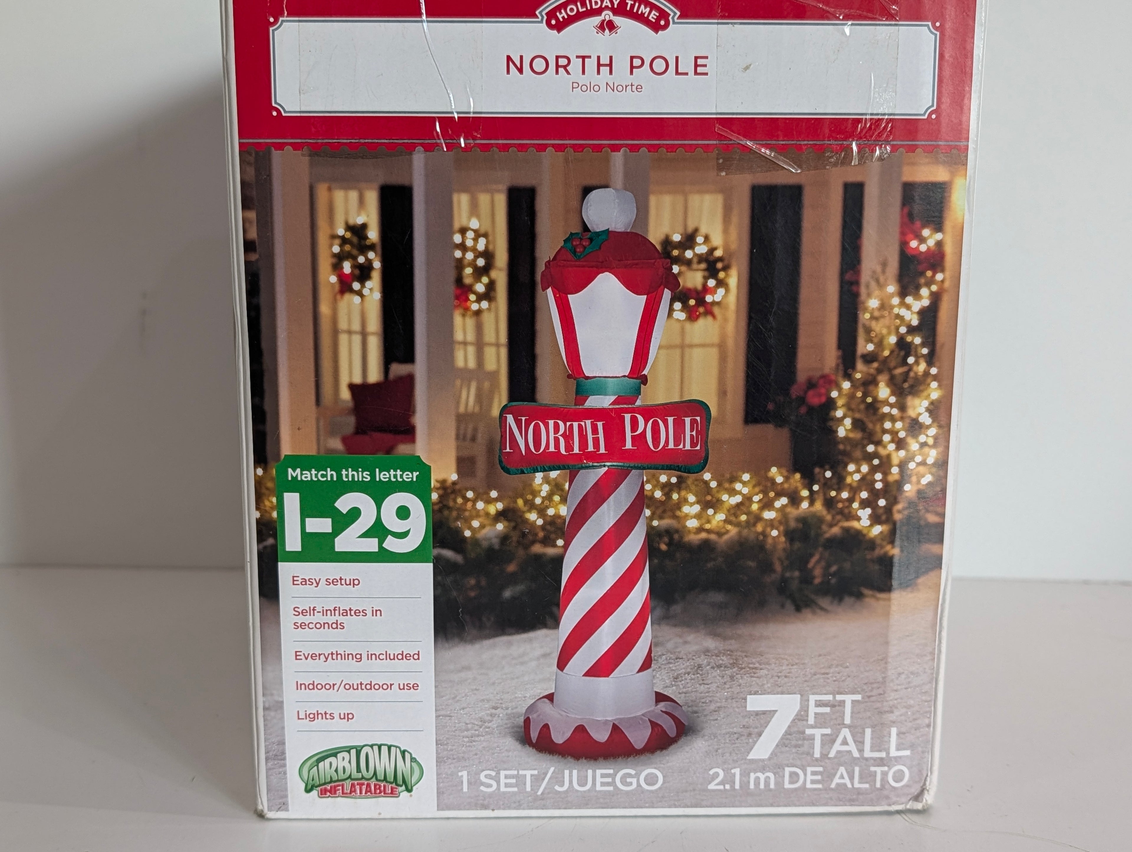 Holiday Time 7Ft North Pole Airblown Inflatable Candy Cane Lighted Decor