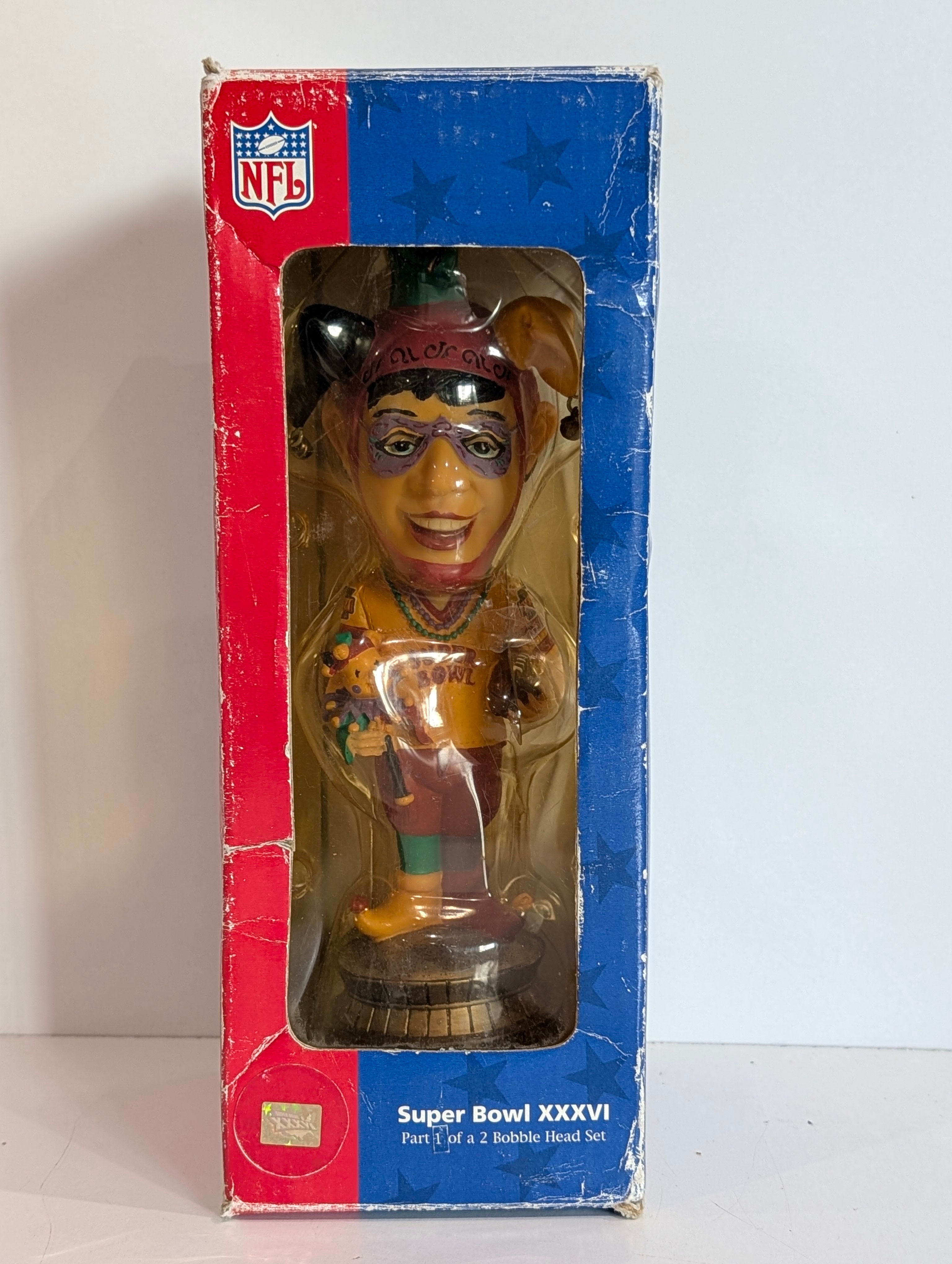 Vintage NFL Super Bowl XXXVI 2002 Mardi Gras Jester Bobblehead New Orleans LA