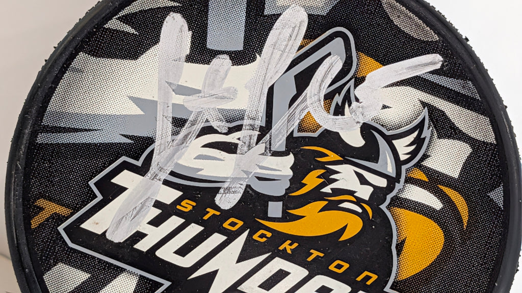 Signed Autograph Stockton Thunder ECHL Hockey Puck Inglasco Official Game