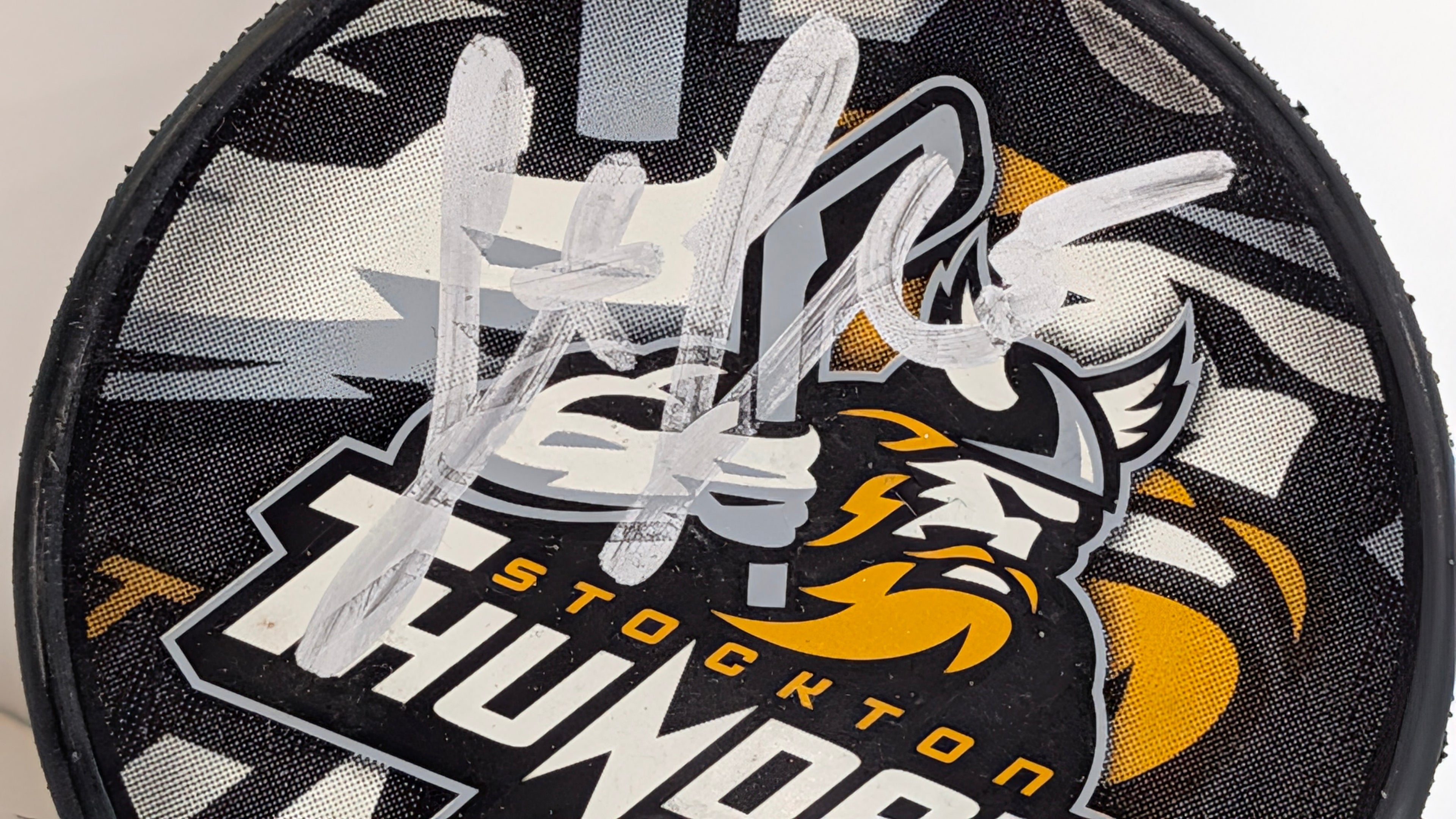 Signed Autograph Stockton Thunder ECHL Hockey Puck Inglasco Official Game