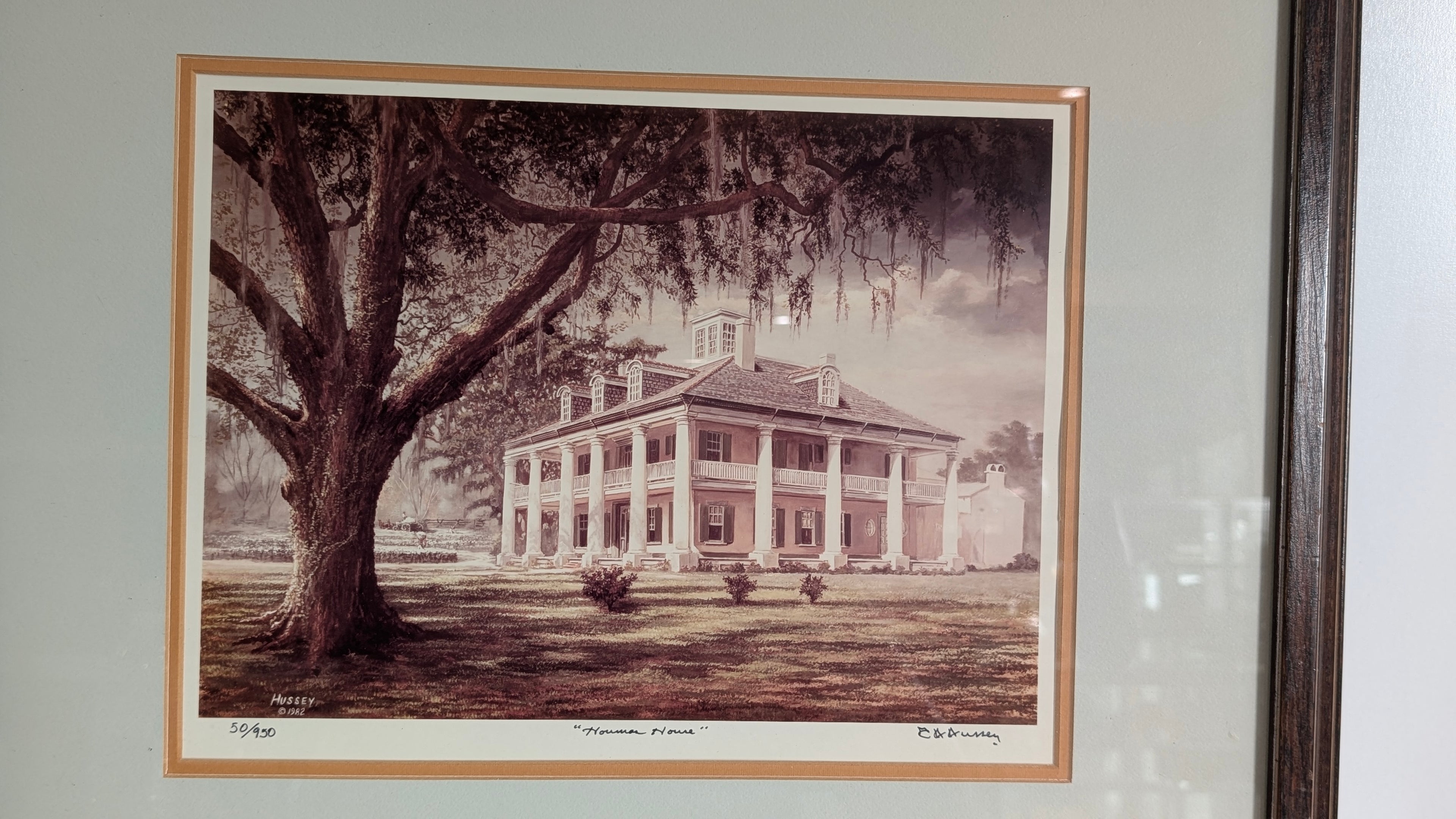 Vintage 1982 Houmas House Signed Numbered Print 50/950 Framed Artwork Decor