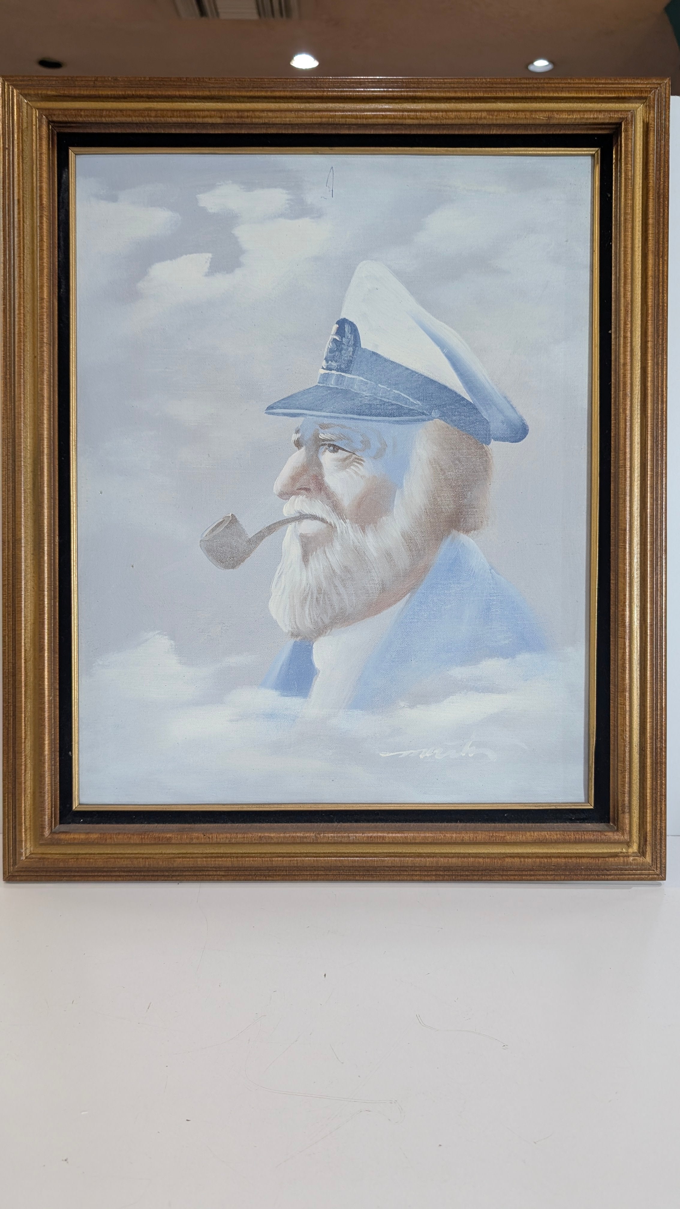 Vintage Nautical Sea Captain Portrait Oil Painting Framed Maritime Wall Art