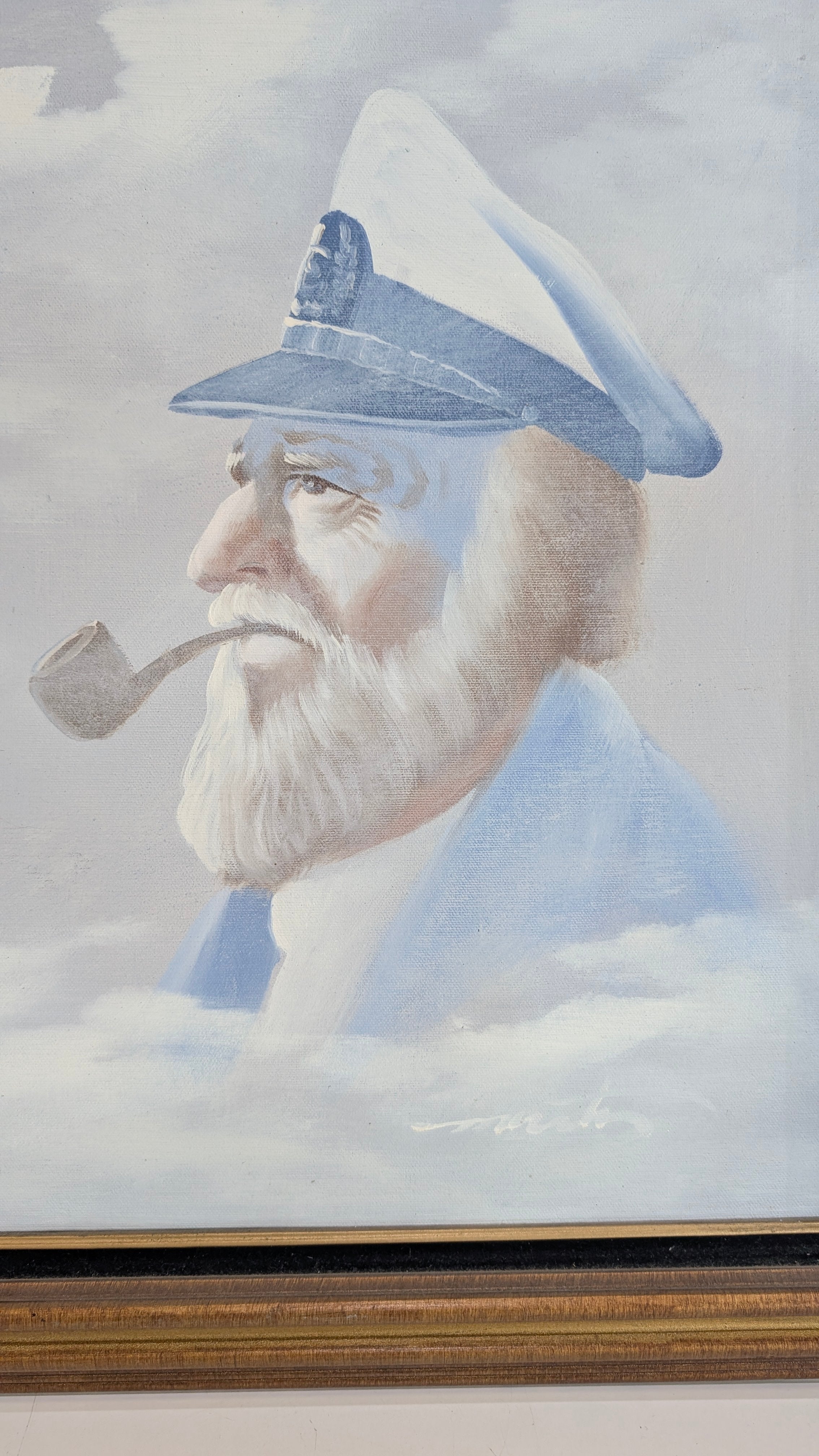 Vintage Nautical Sea Captain Portrait Oil Painting Framed Maritime Wall Art