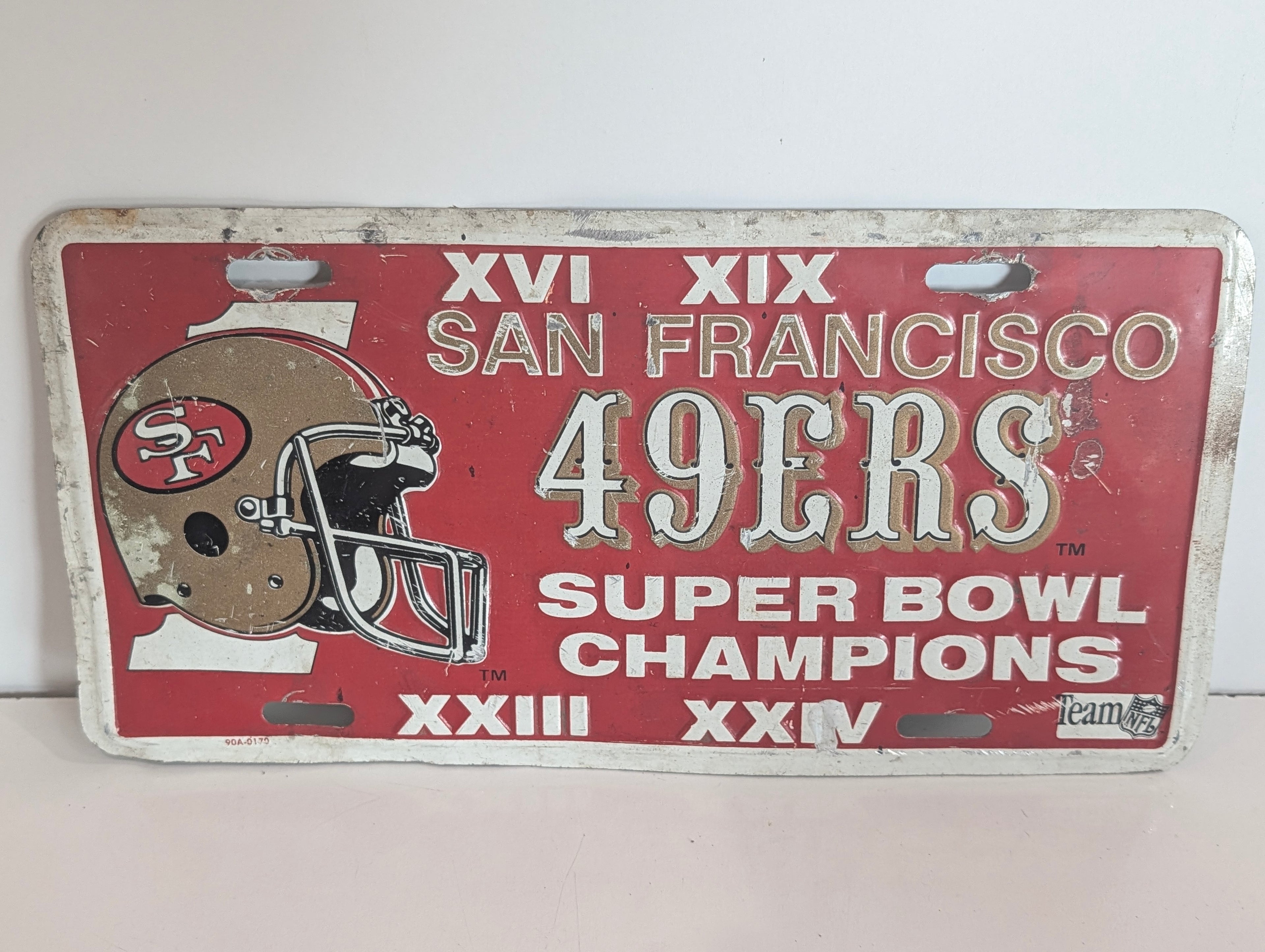 Vintage San Francisco 49ers Super Bowl Champions Metal License Plate Sign