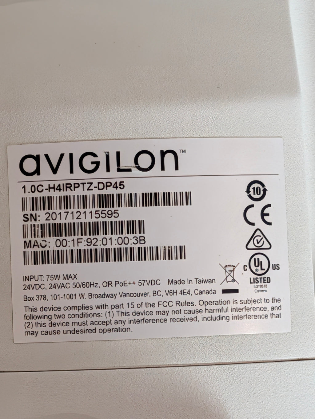 Avigilon 1.0C-H4IRPTZ-DP45 PTZ Security Camera Outdoor Dome Surveillance