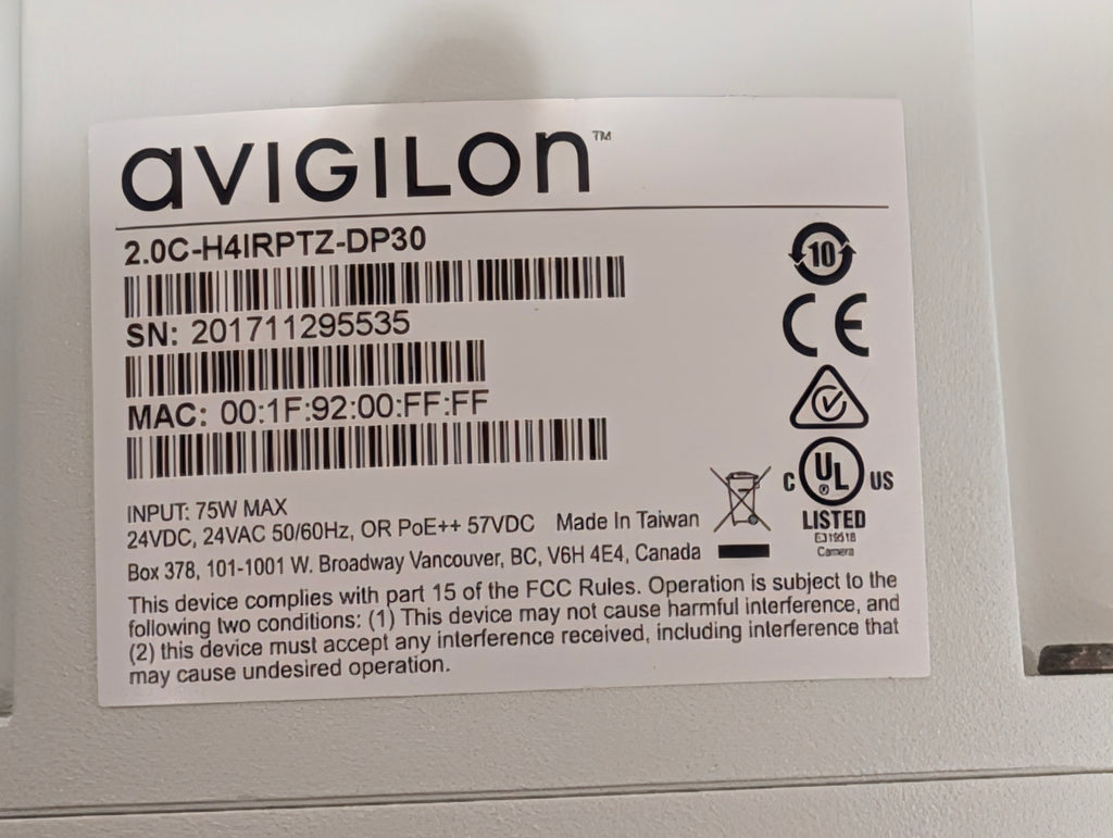 Avigilon 2.0C-H4IRPTZ-DP30 PTZ Security Camera Dome IR Outdoor Unit No Power