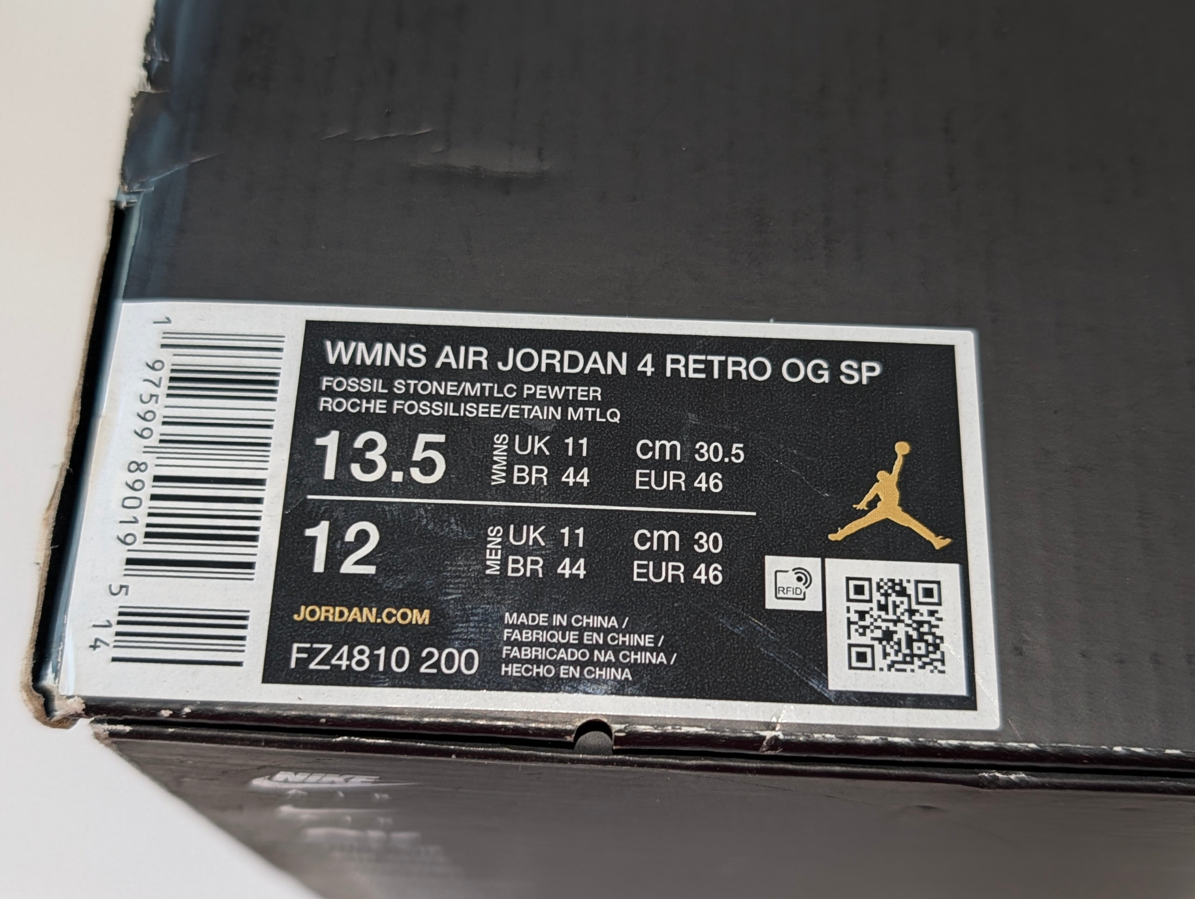 Nike Air Jordan 4 Retro OG SP Fossil Stone Size 12 Mens Taupe Haze Shoes