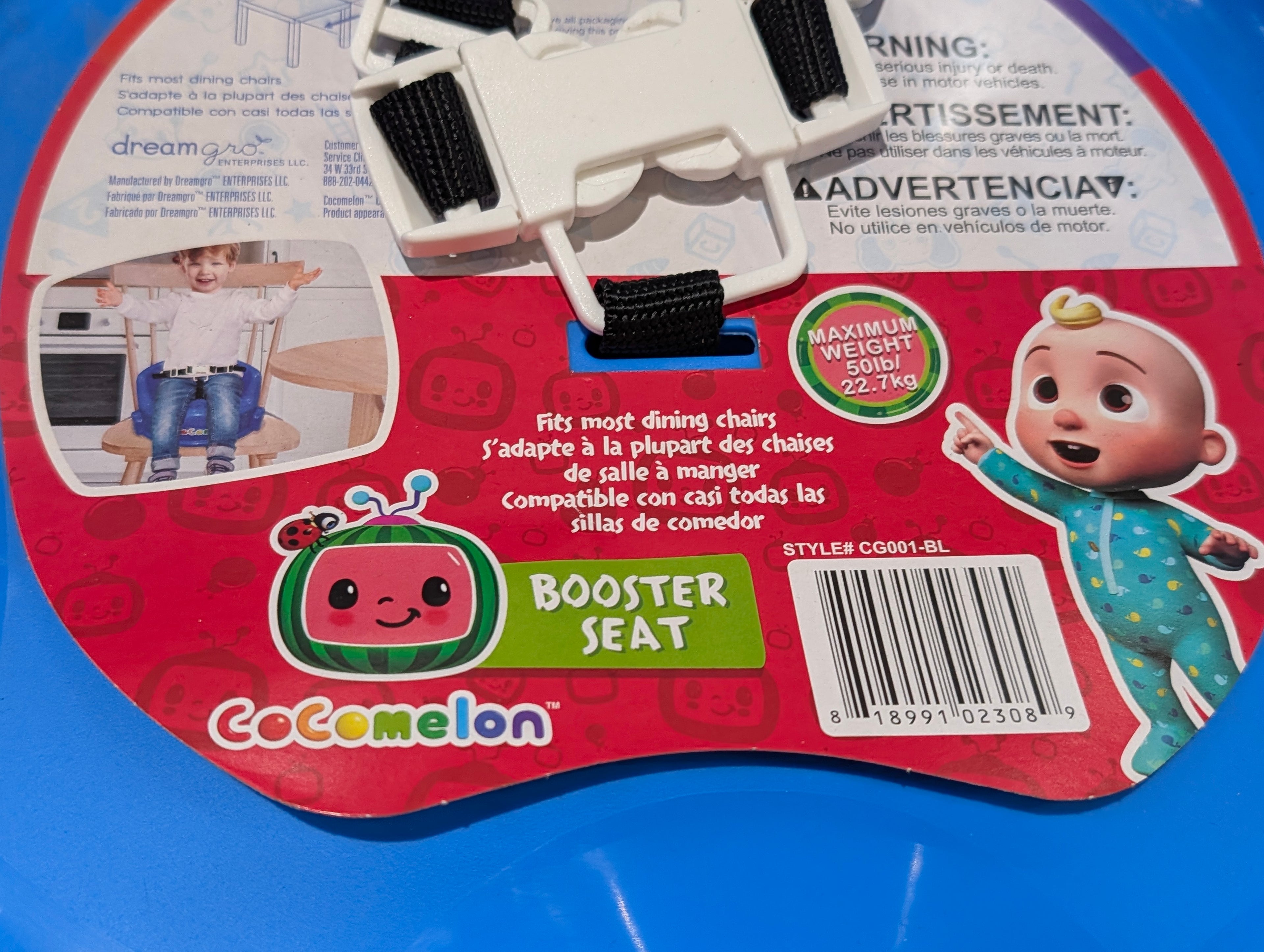 Cocomelon Booster Seat Blue Toddler Chair Strap On Dining Seat CG001-BL