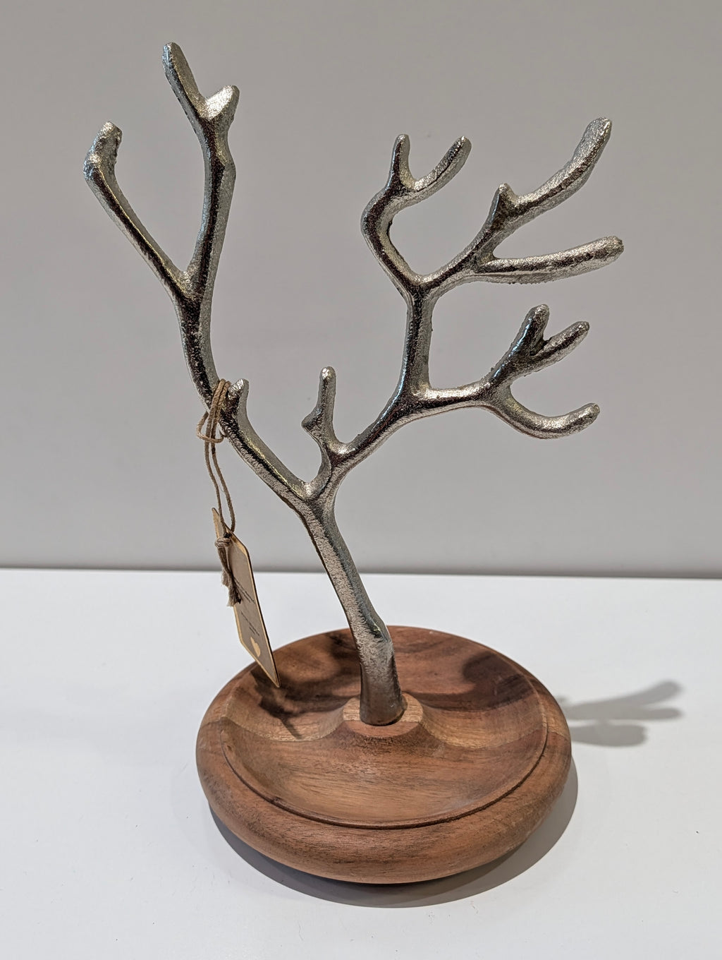 Jewelry Organizer Tree Stand Metal Branch Holder Wooden Base Display Rack