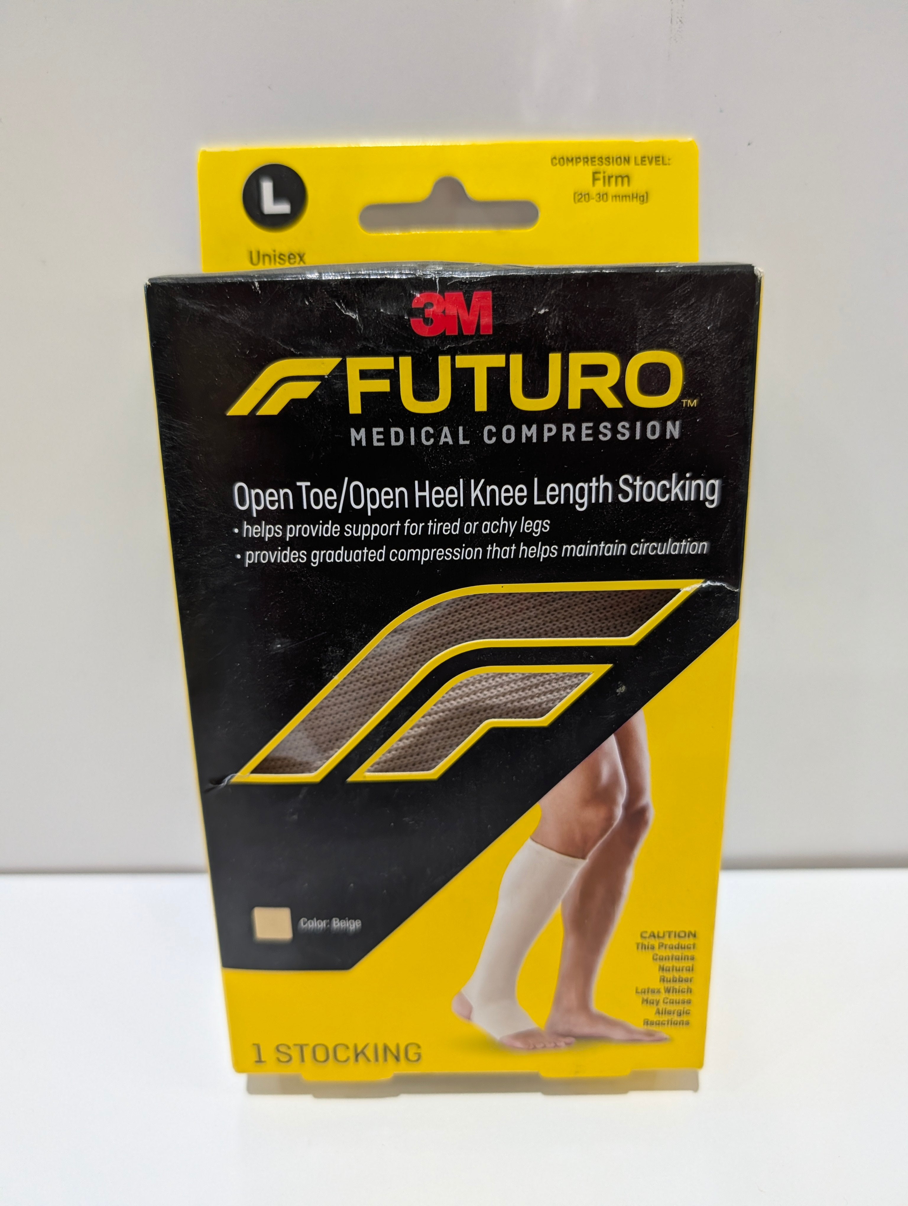 3M Futuro Compression Stocking Knee High Open Toe Heel Firm Large Beige