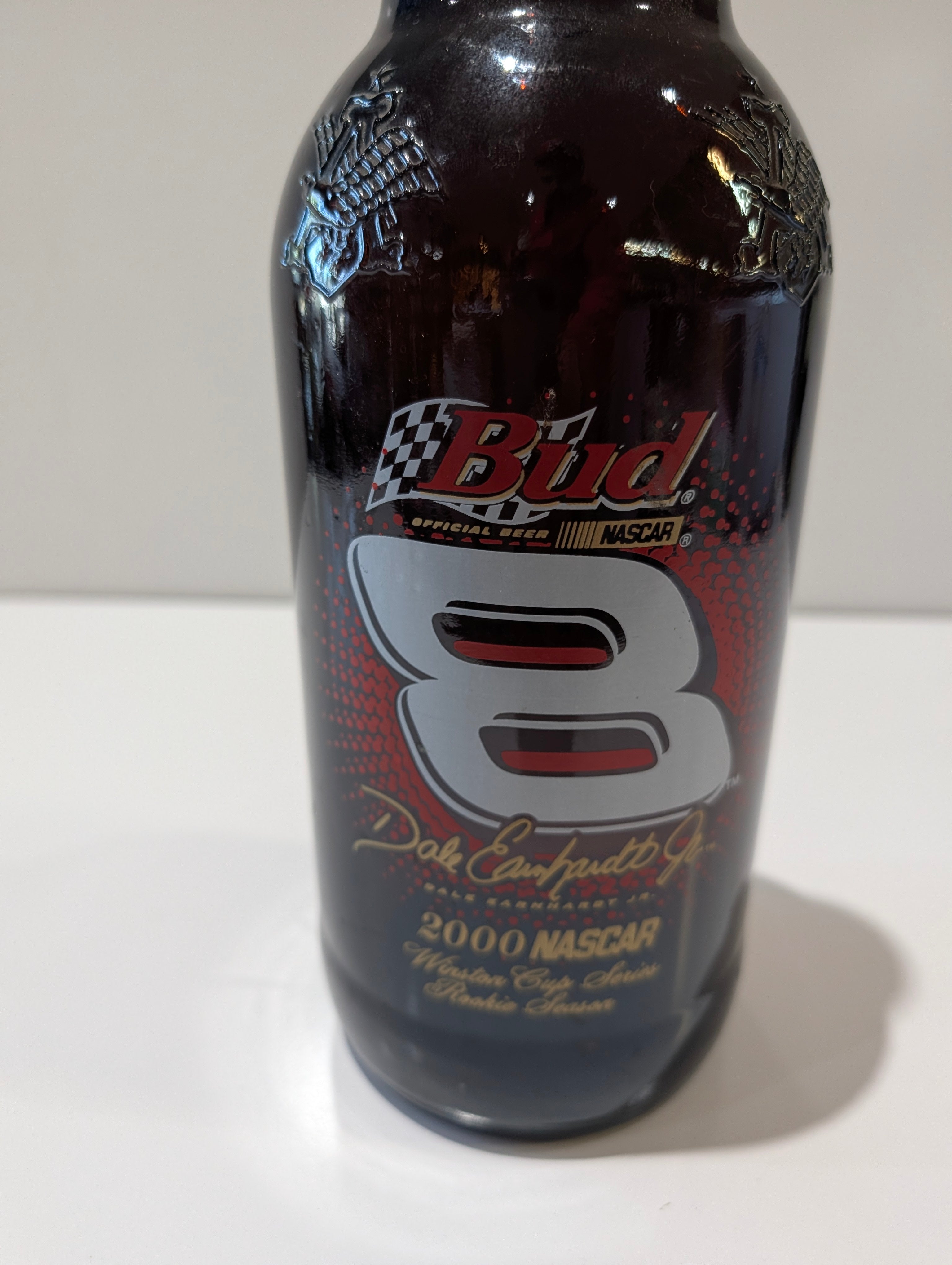 Vintage 2000 Dale Earnhardt Jr #8 Budweiser NASCAR Rookie Glass Bottle