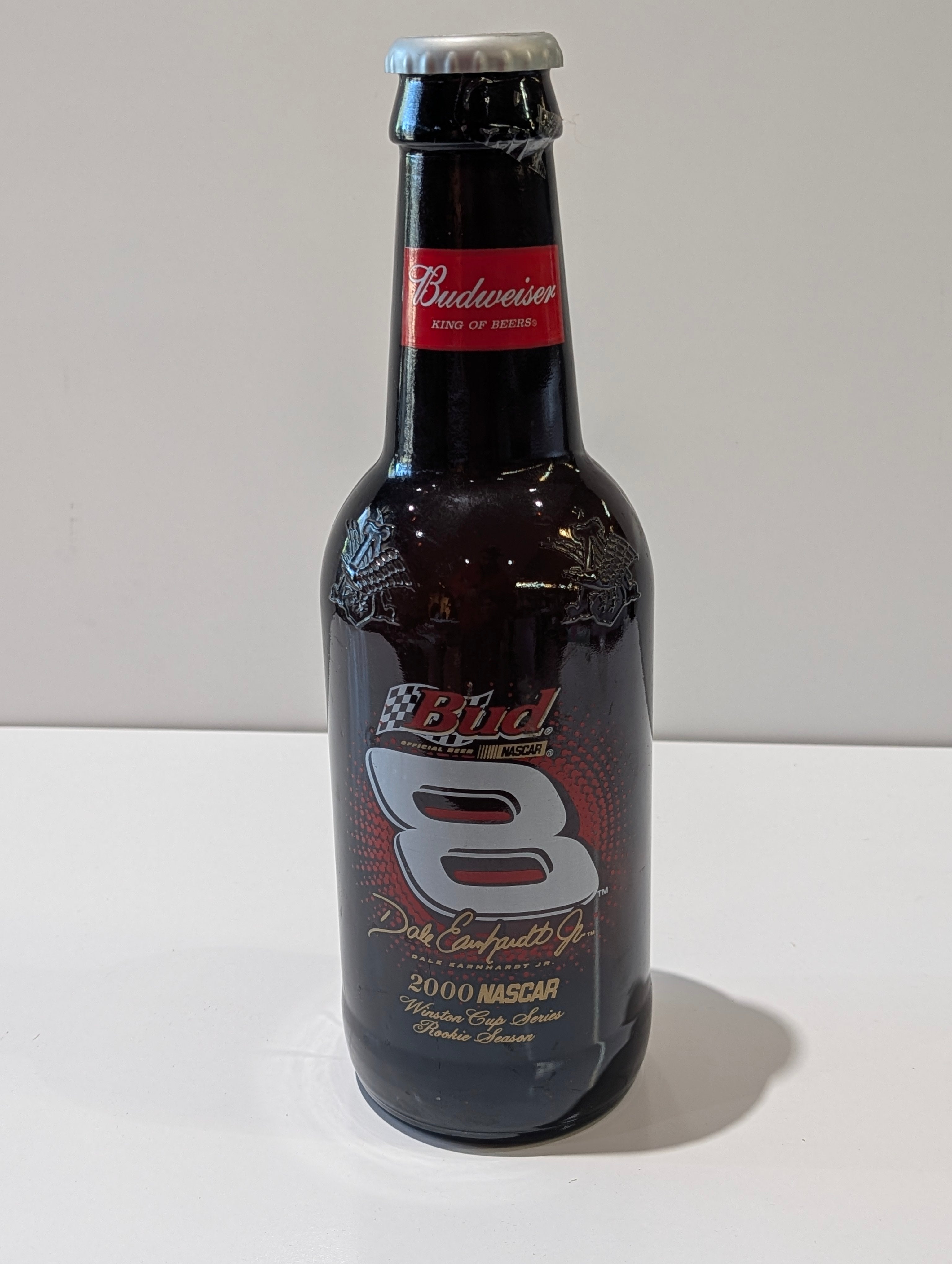 Vintage 2000 Dale Earnhardt Jr #8 Budweiser NASCAR Rookie Glass Bottle