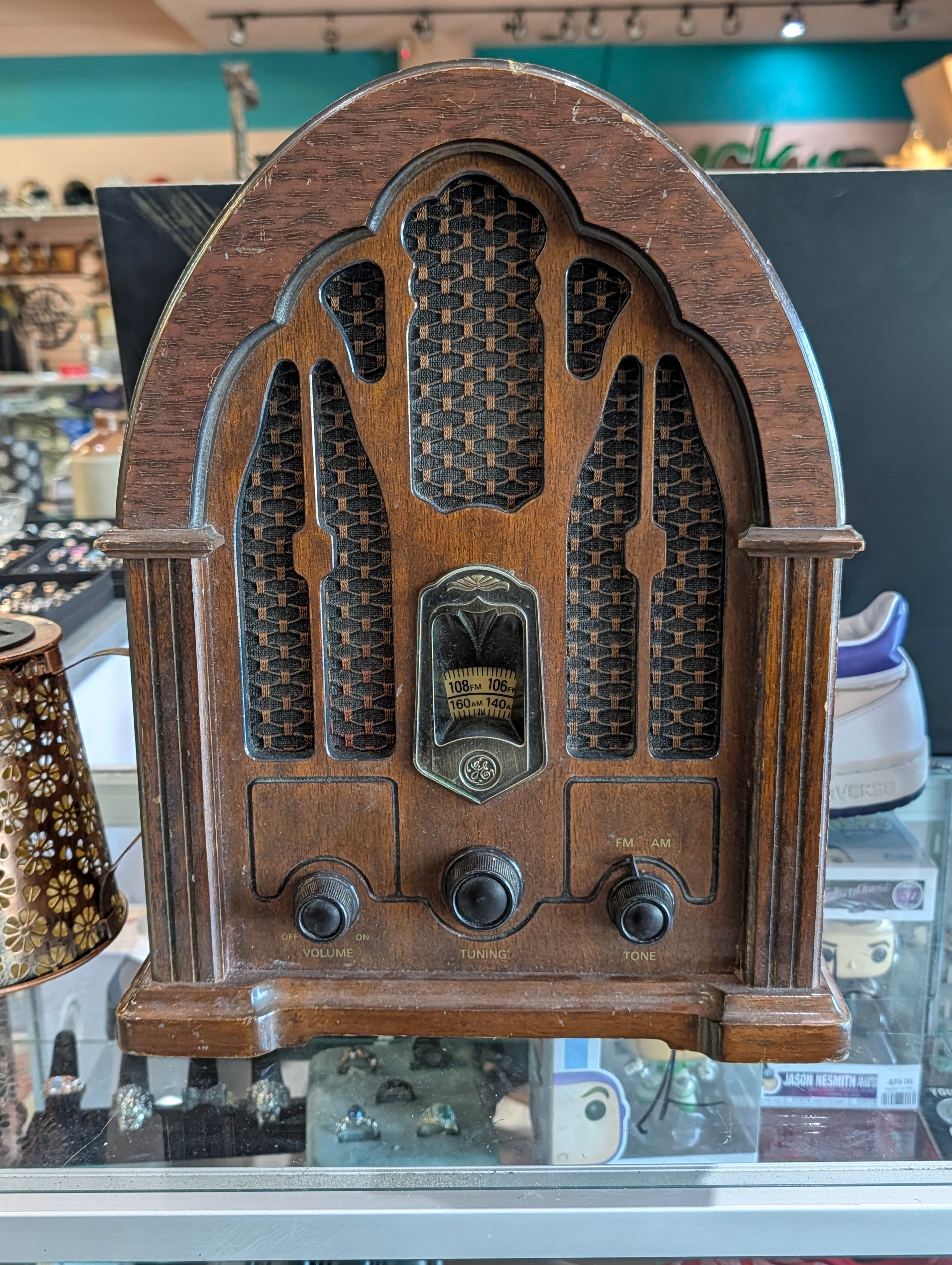 Vintage GE Cathedral Style Wood AM FM Radio Tabletop Retro Home Decor Piece