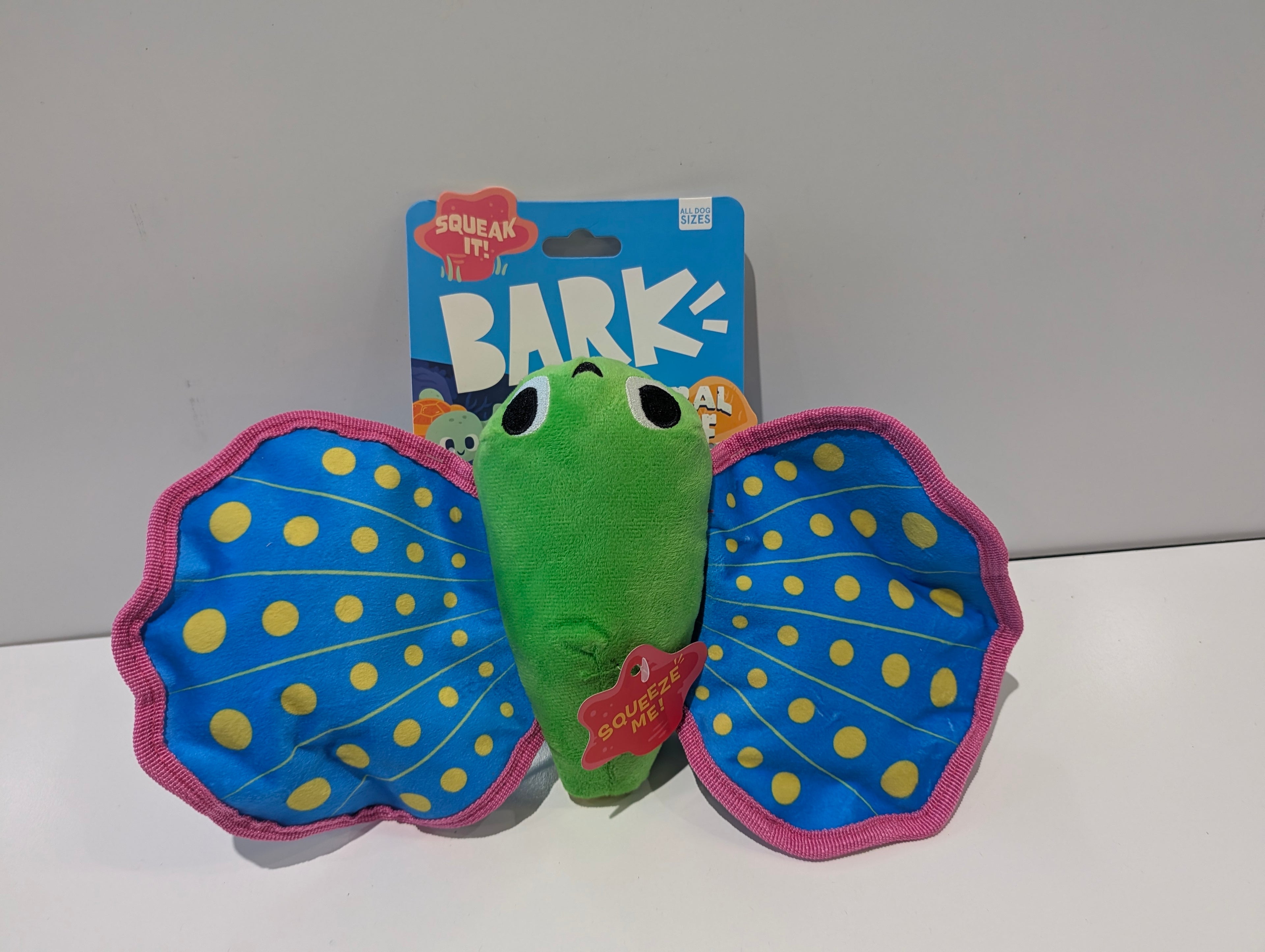 BARK Dog Toy Butterfly Plush Squeaky Crinkle Wings Pet Toy Colorful Durable