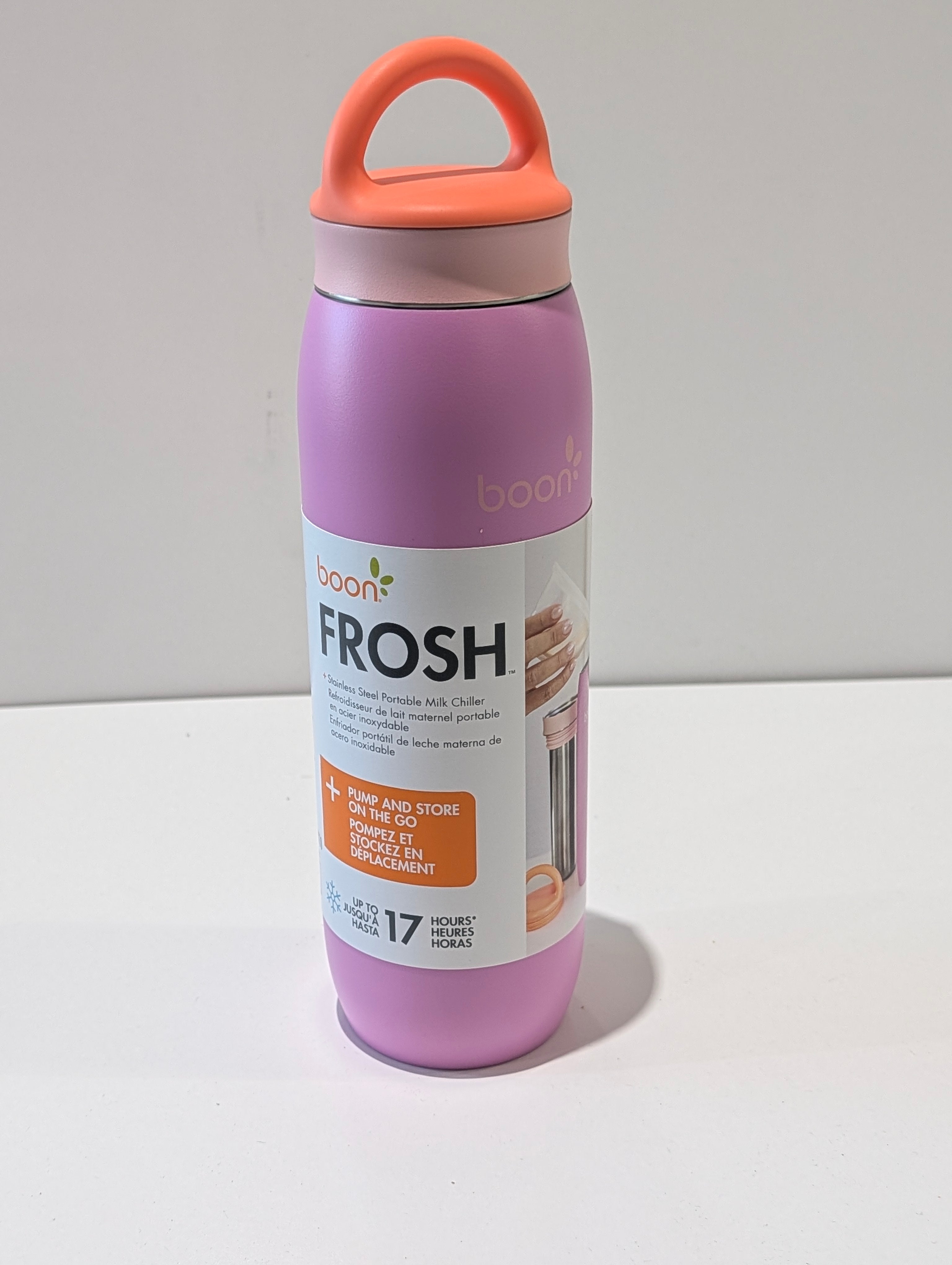 Boon FROSH Stainless Steel Portable Milk Chiller Bottle 17Hr Insulated Pink