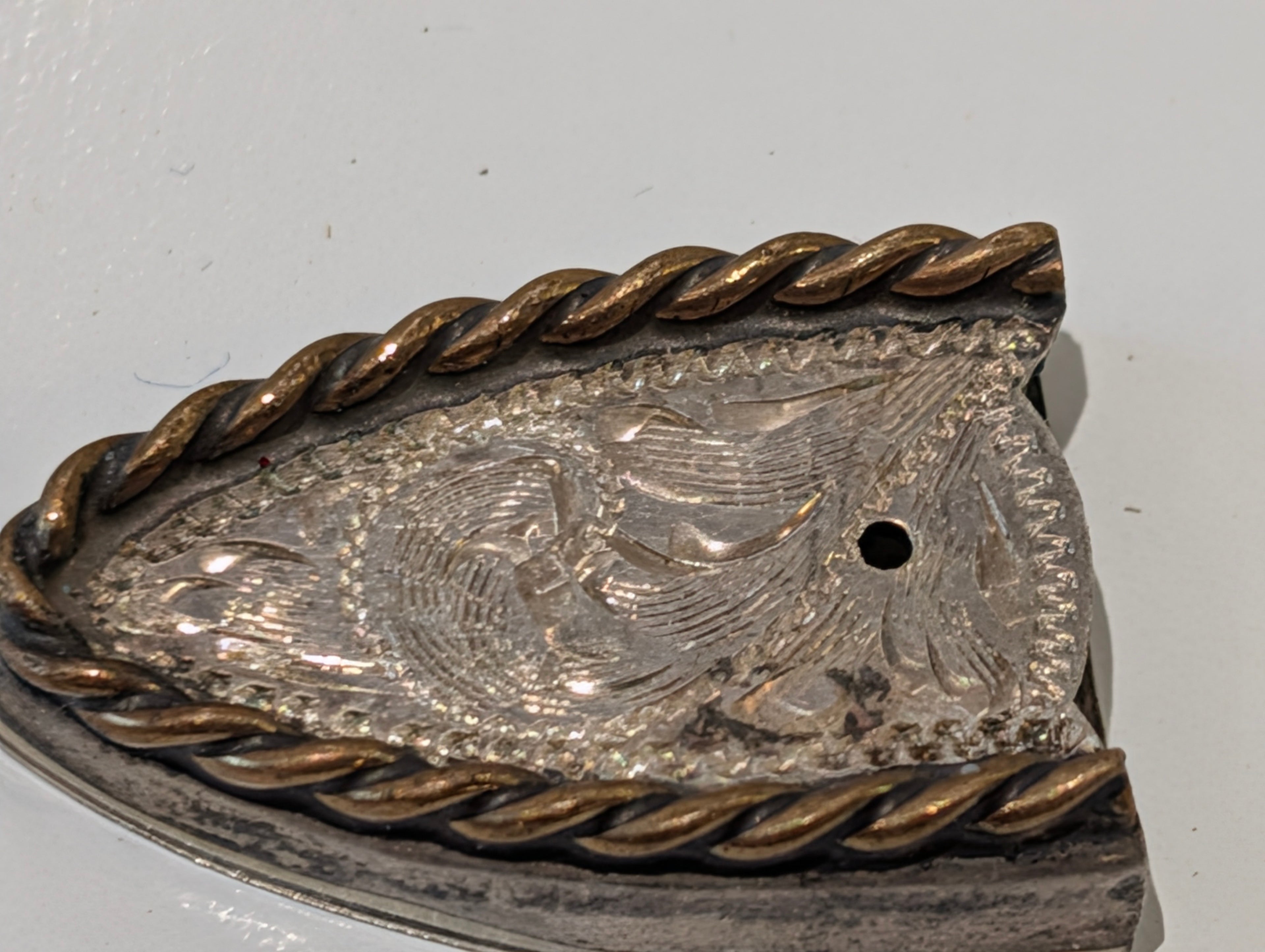 Vintage Western Sterling Silver 33.3g Overlay Ranger Belt Buckle Set Engraved 3Pc