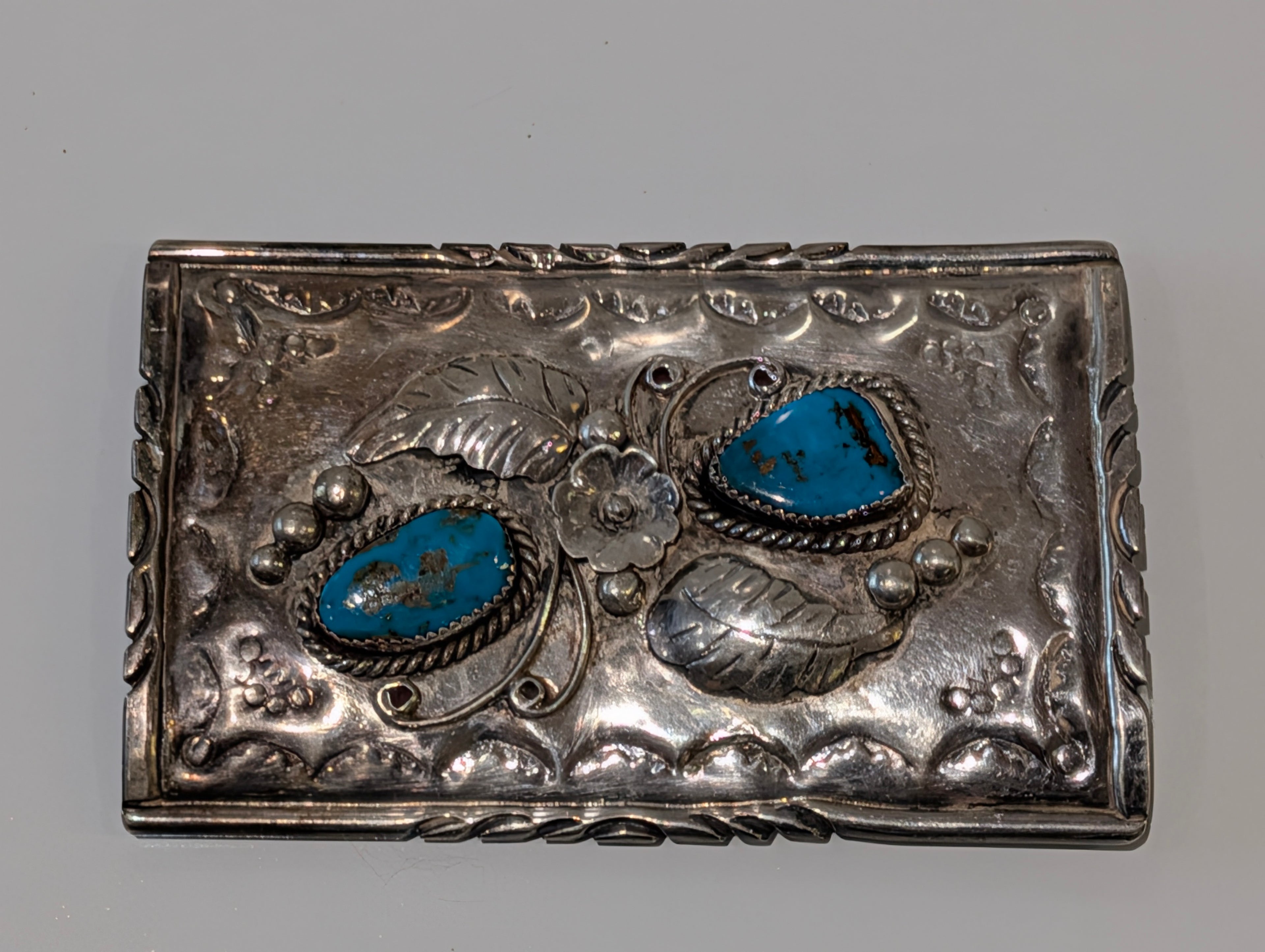 Vintage Navajo Sterling Silver Turquoise Concho Belt Piece Thomas Charlie TC