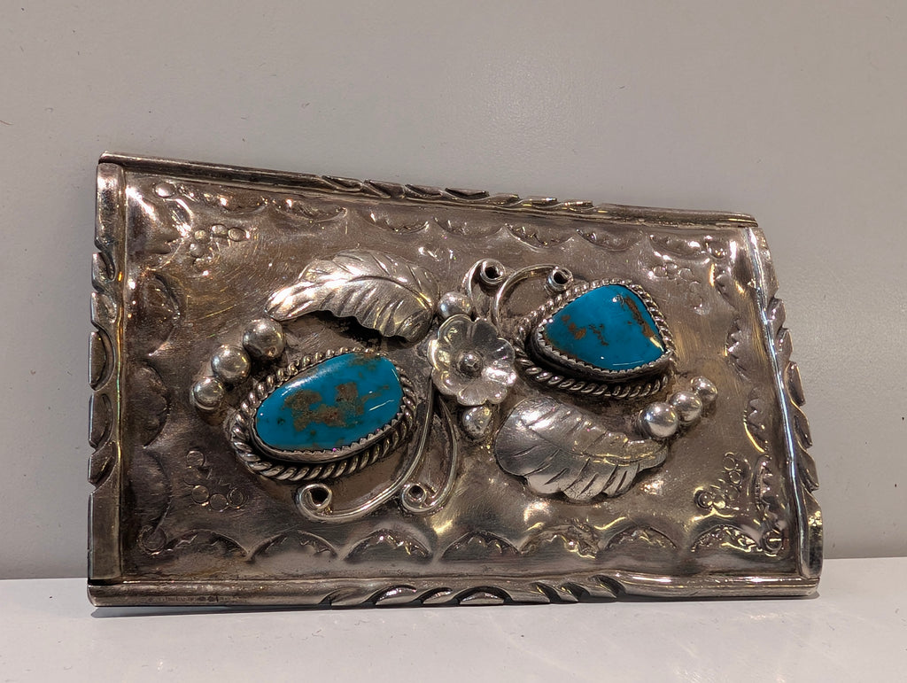 Vintage Navajo Sterling Silver Turquoise Concho Belt Piece Thomas Charlie TC