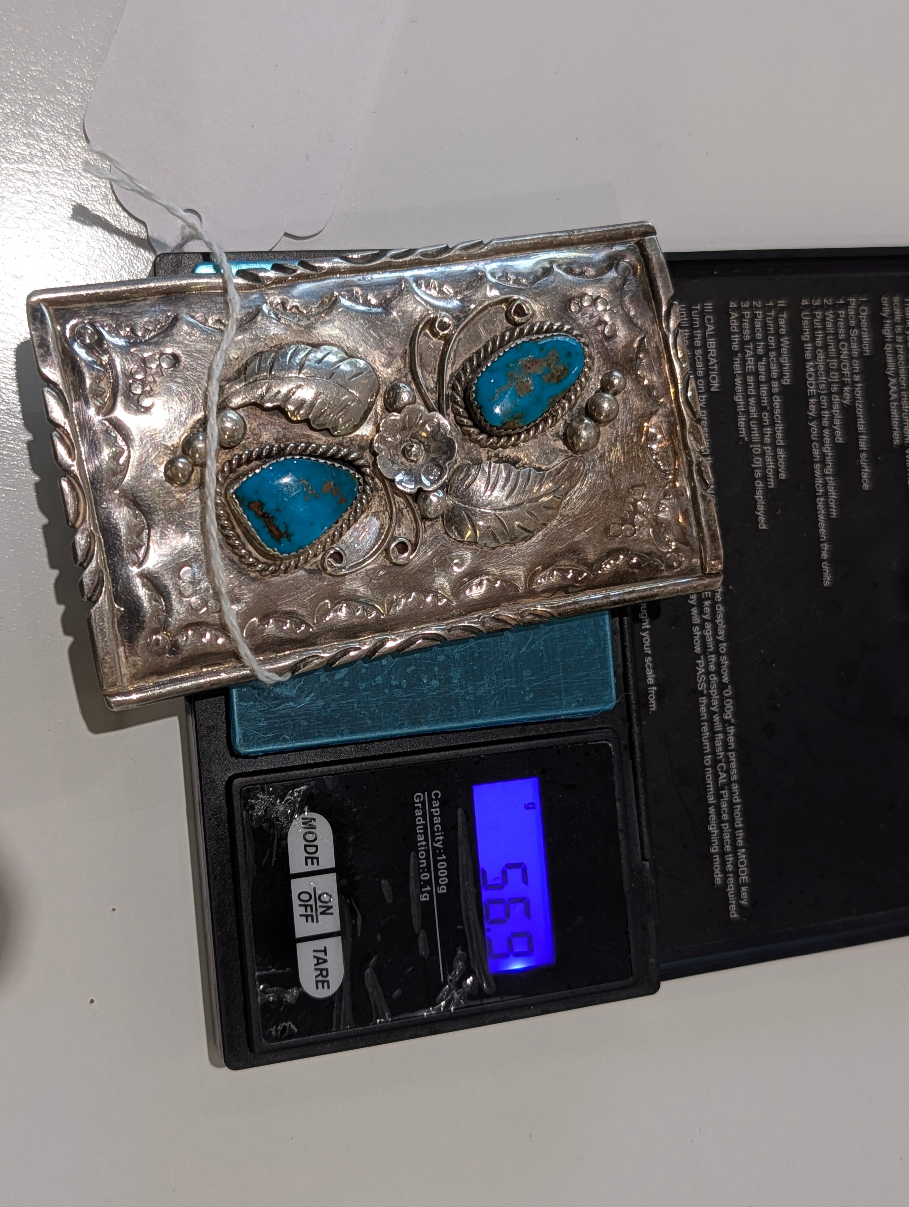 Vintage Navajo Sterling Silver Turquoise Concho Belt Piece Thomas Charlie TC