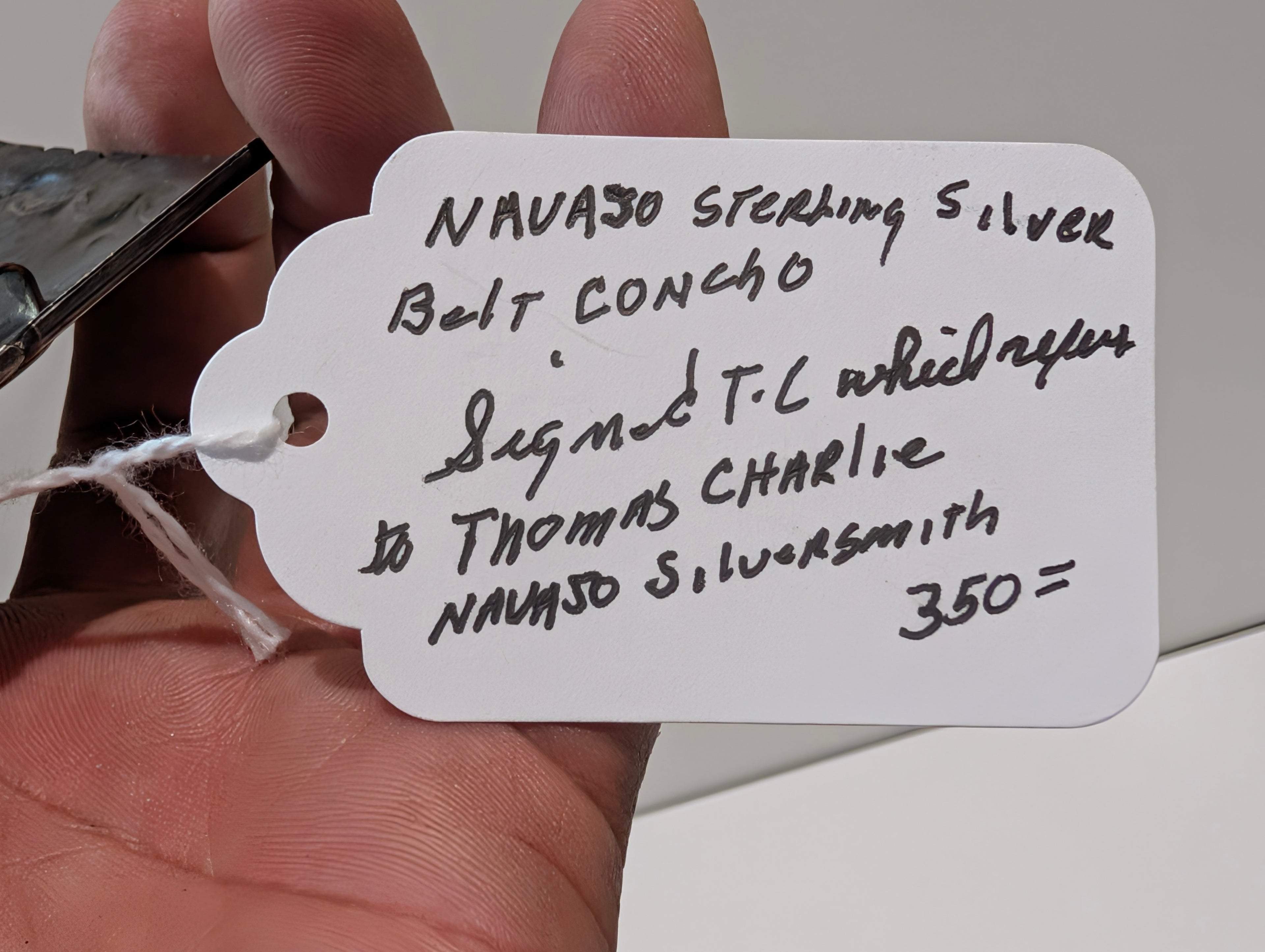 Vintage Navajo Sterling Silver Turquoise Concho Belt Piece Thomas Charlie TC