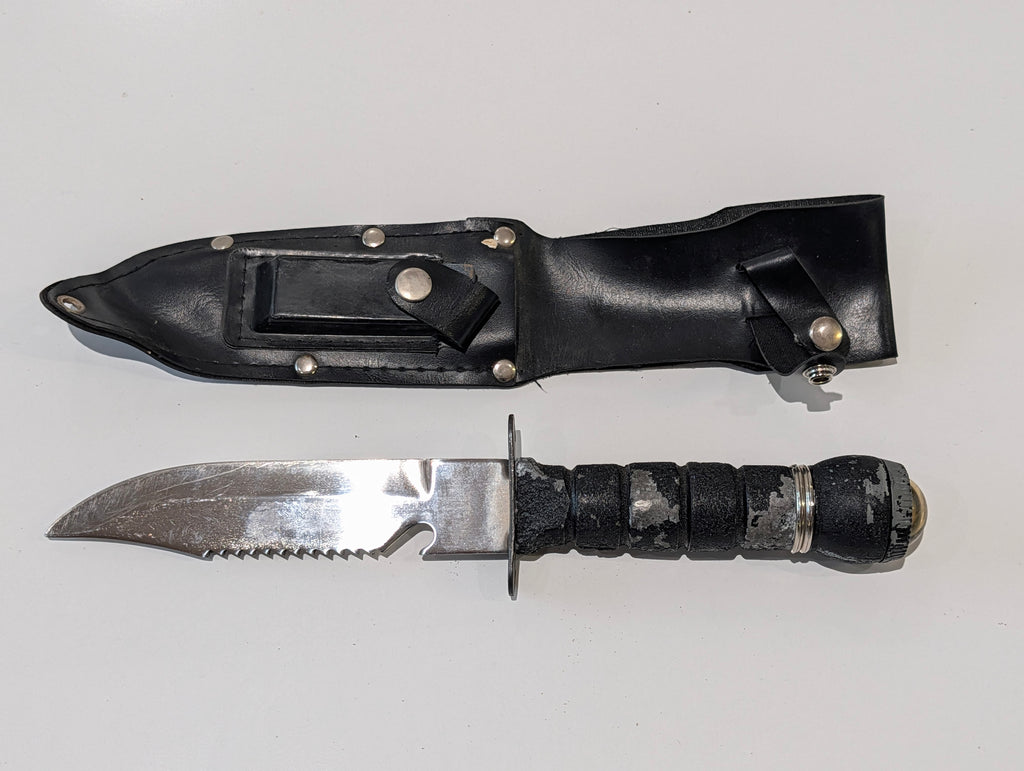 Vintage Survival Combat Knife Sawback Blade With Sheath Military Style Tool
