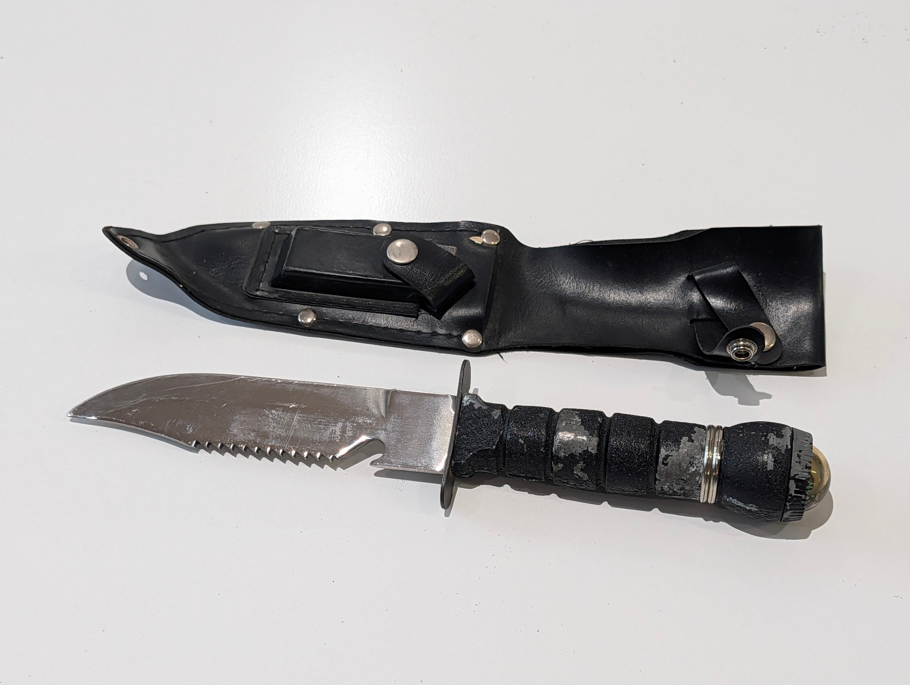 Vintage Survival Combat Knife Sawback Blade With Sheath Military Style Tool
