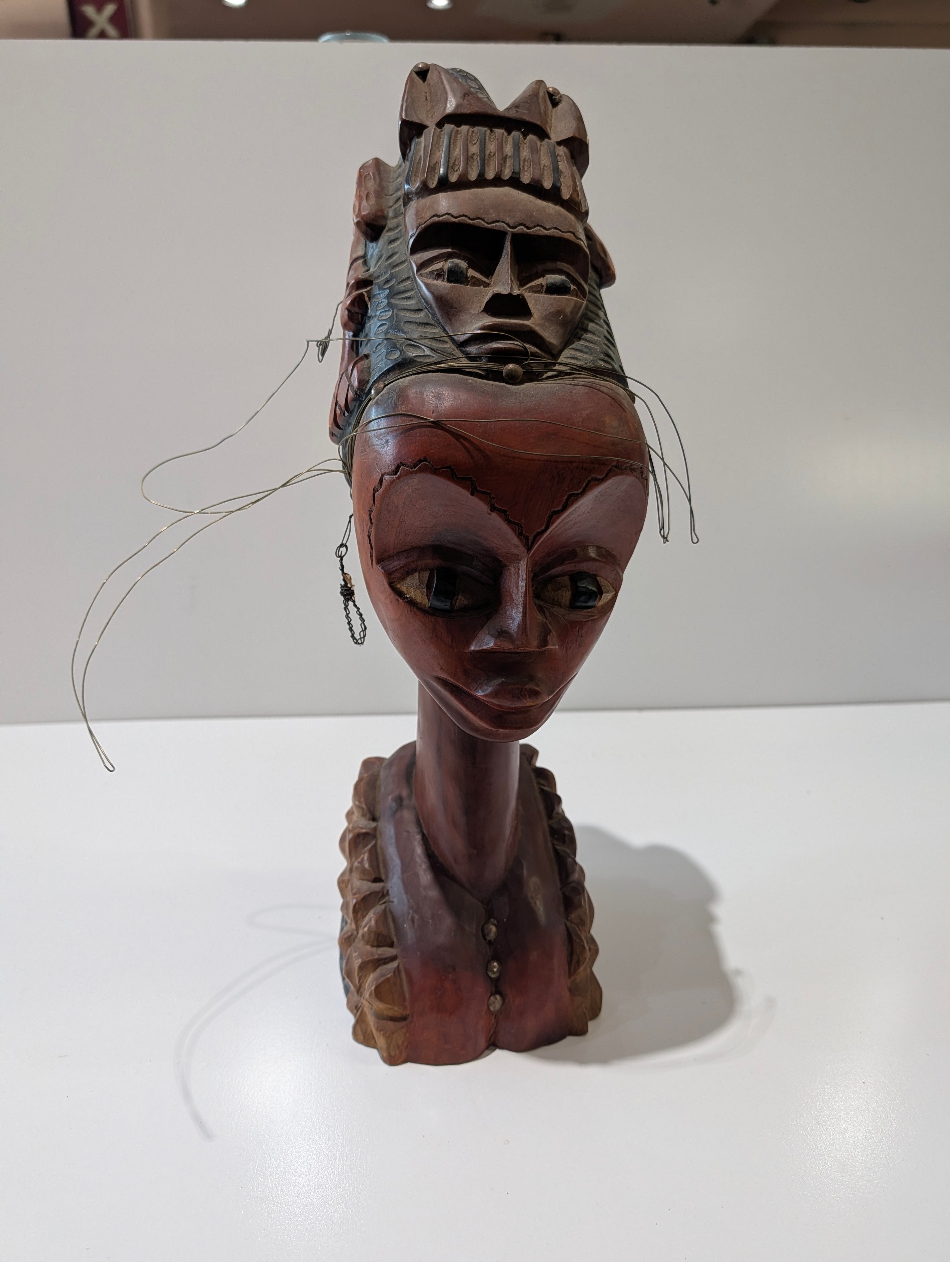 Vintage Hand Carved African Tribal Bust Sculpture Wood Female Head Art Decor