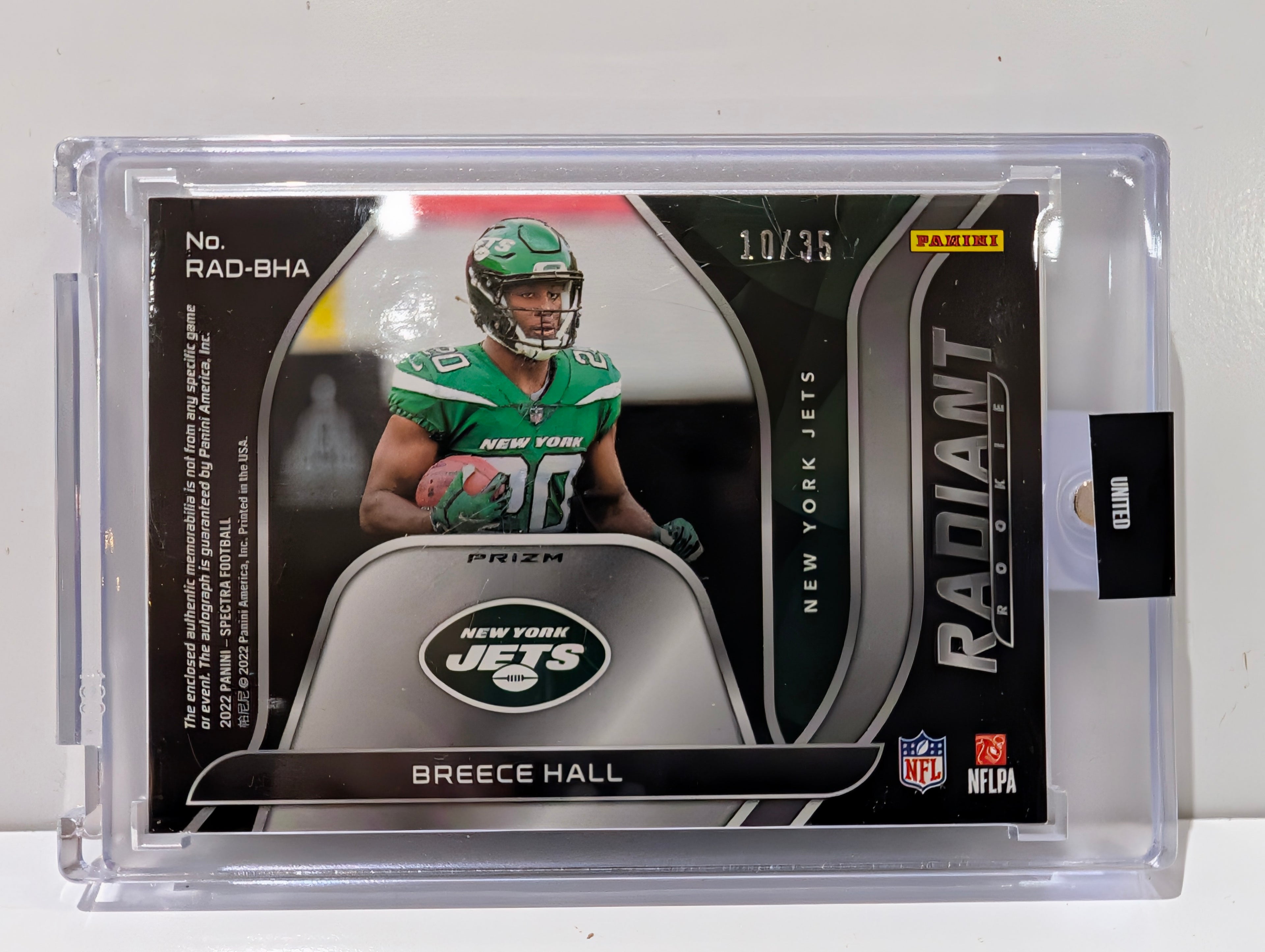 2022 Panini Spectra Breece Hall RPA Rookie Patch Auto 10/35 Jets RC Prizm SP