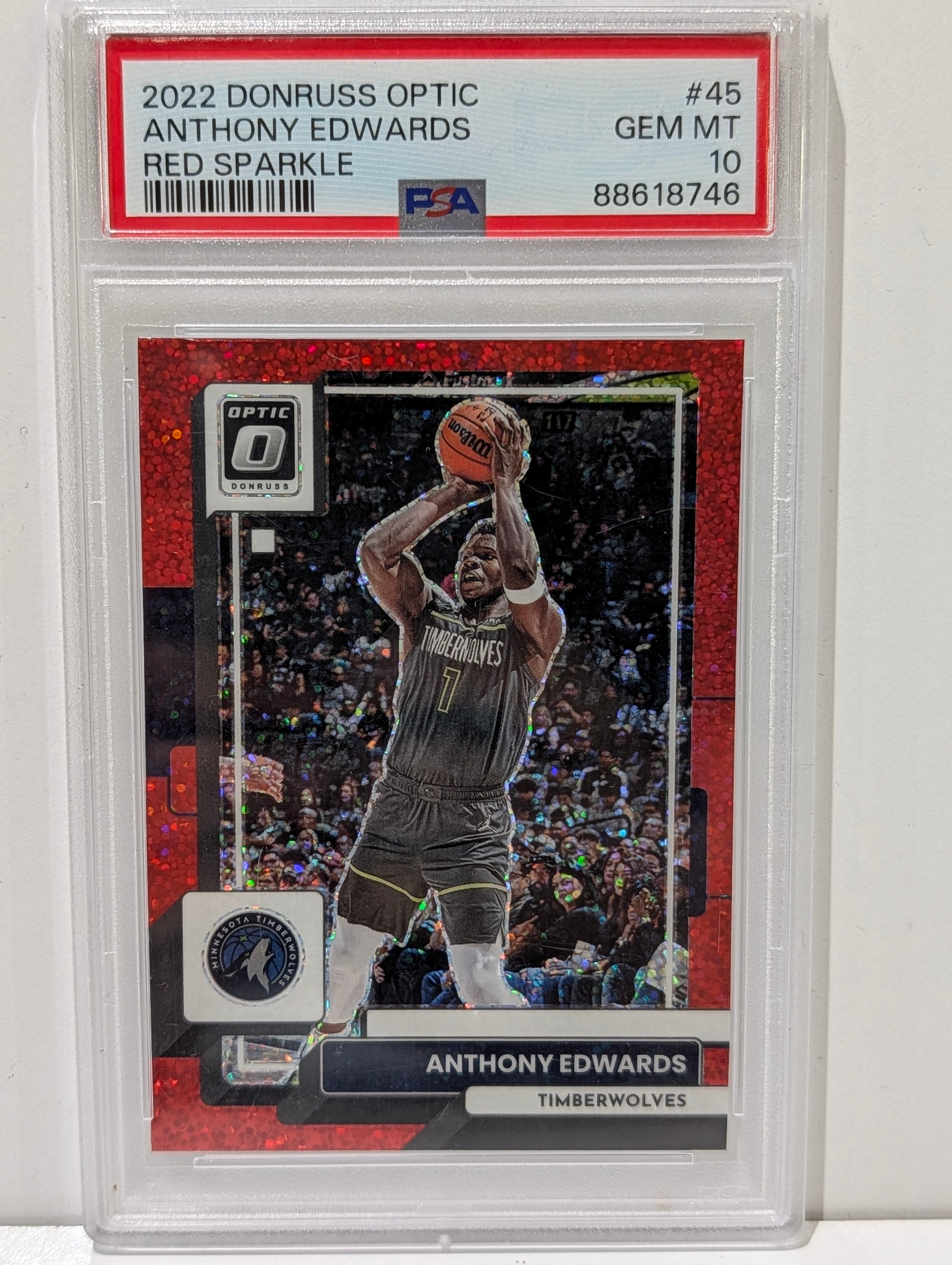2022 Donruss Optic Anthony Edwards Red Sparkle PSA 10 Gem Mint NBA Card