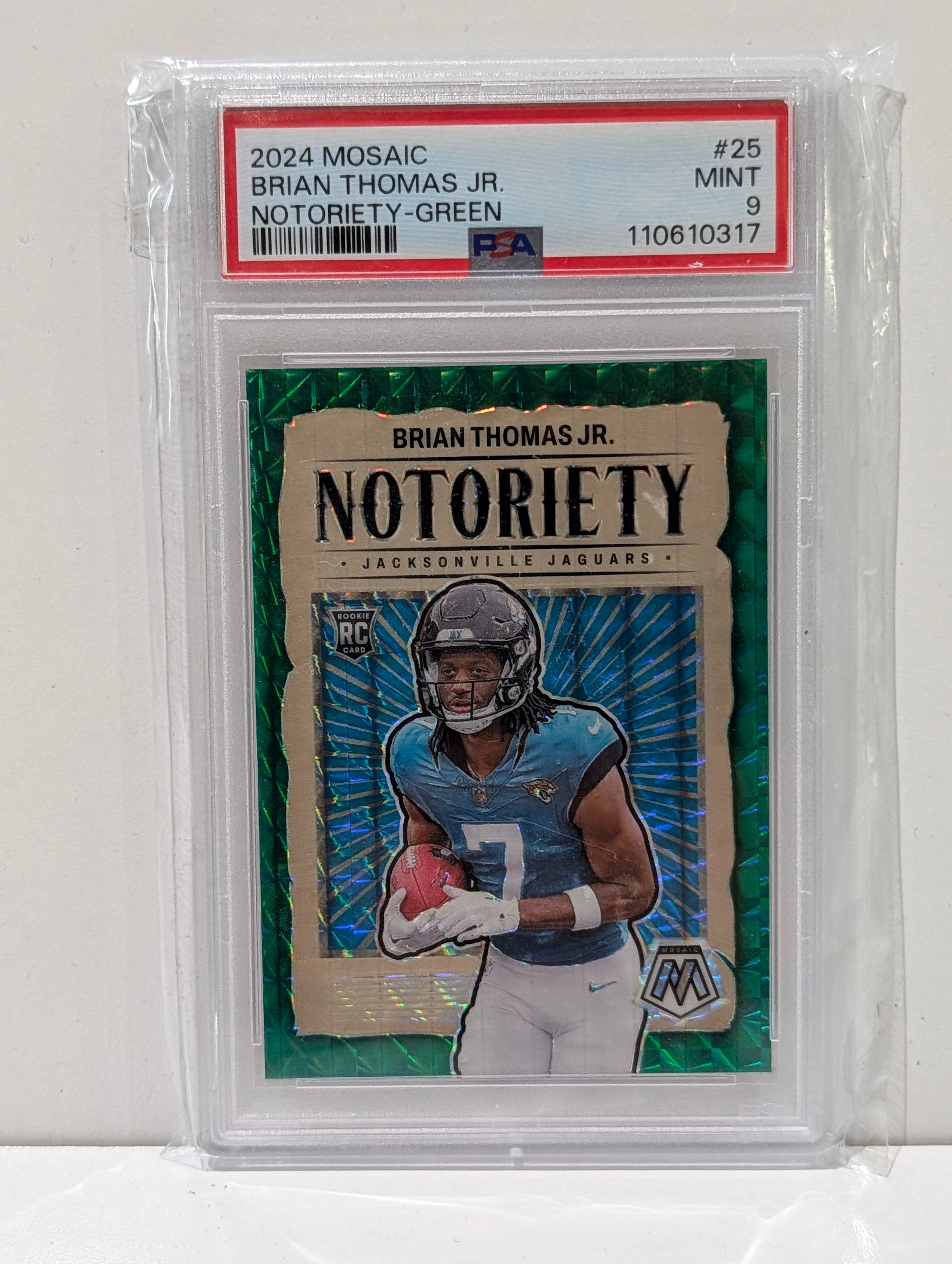 2024 Panini Mosaic Brian Thomas Jr Notoriety Green PSA 9 Rookie RC Jaguars