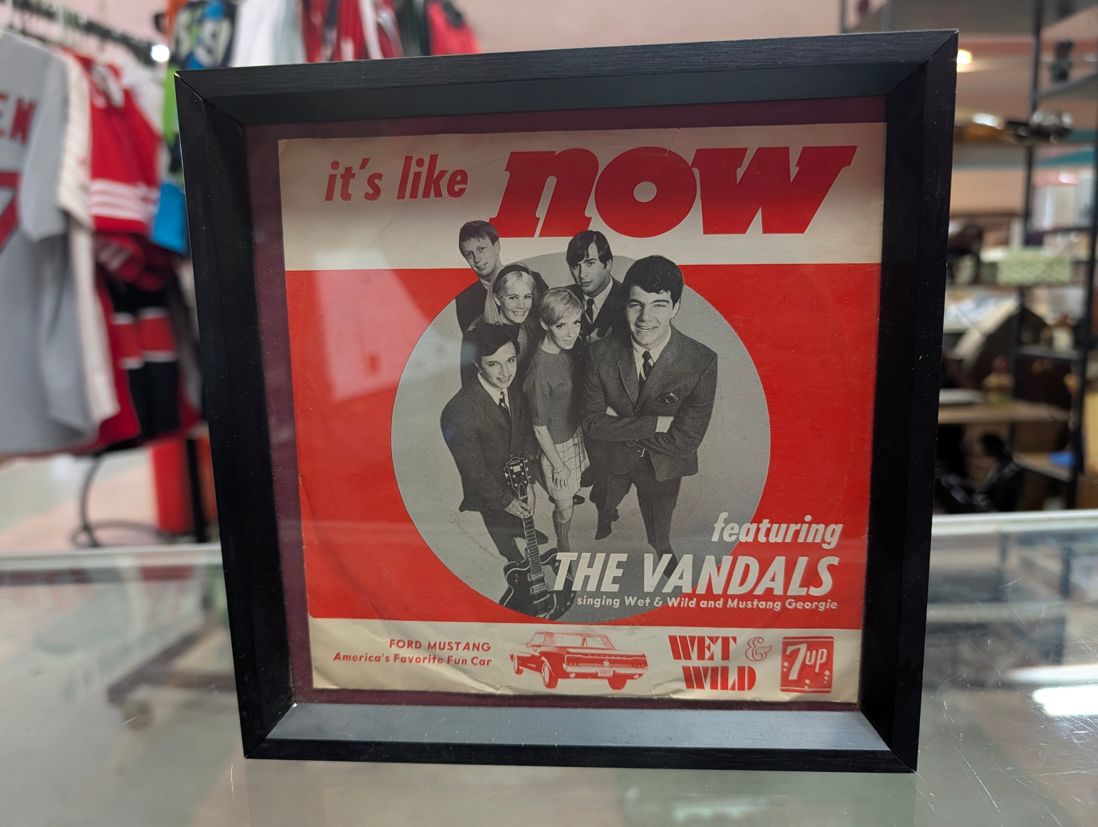 Vintage 1960s The Vandals Ford Mustang 7Up Wet Wild Promo Framed Poster Ad