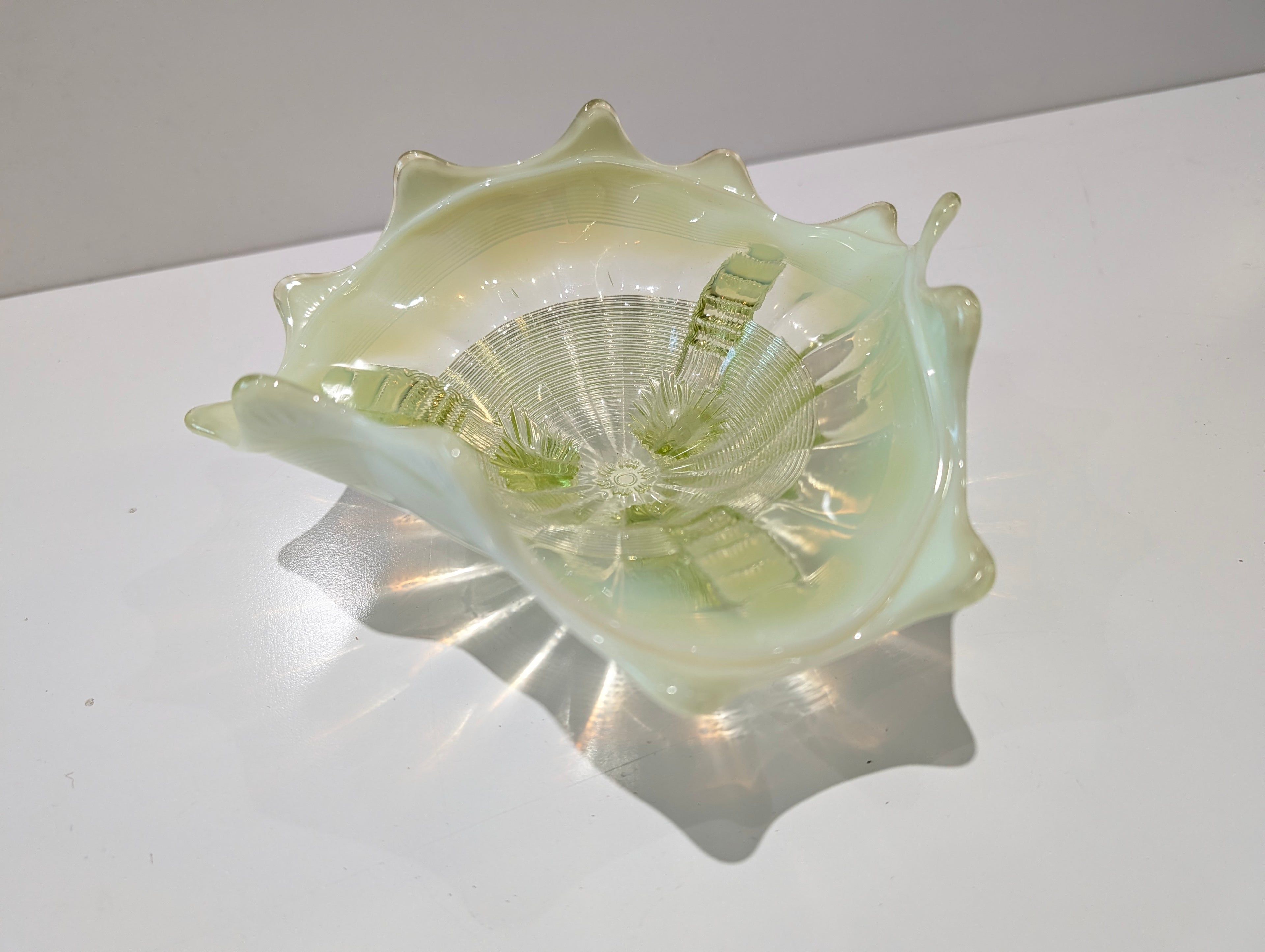 Vintage Uranium Glass Footed Bowl Vaseline Green UV Reactive Art Glass Dish